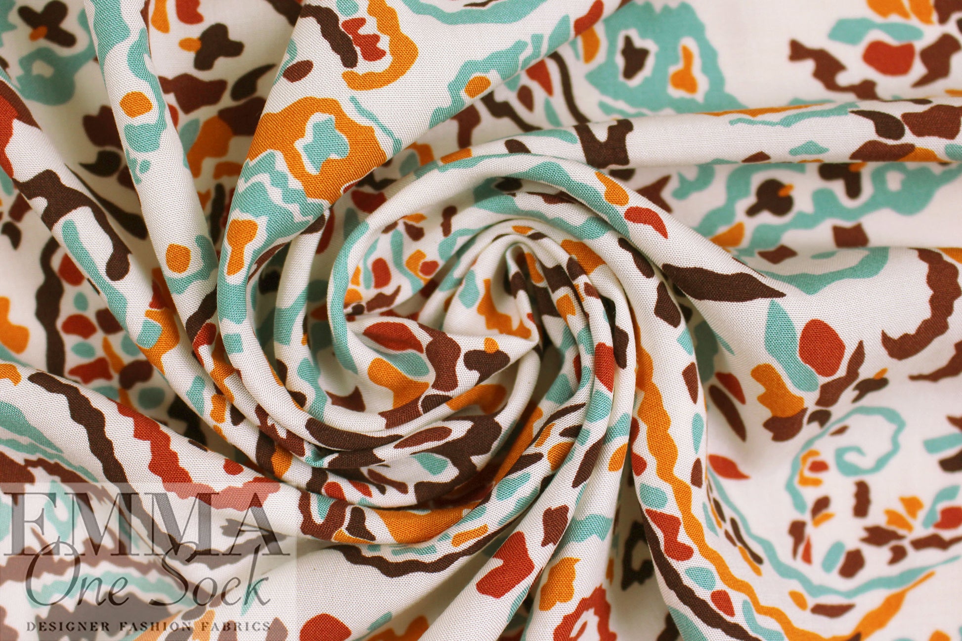 'lyrical paisley' viscose woven - ecru/multi 1.125 yds