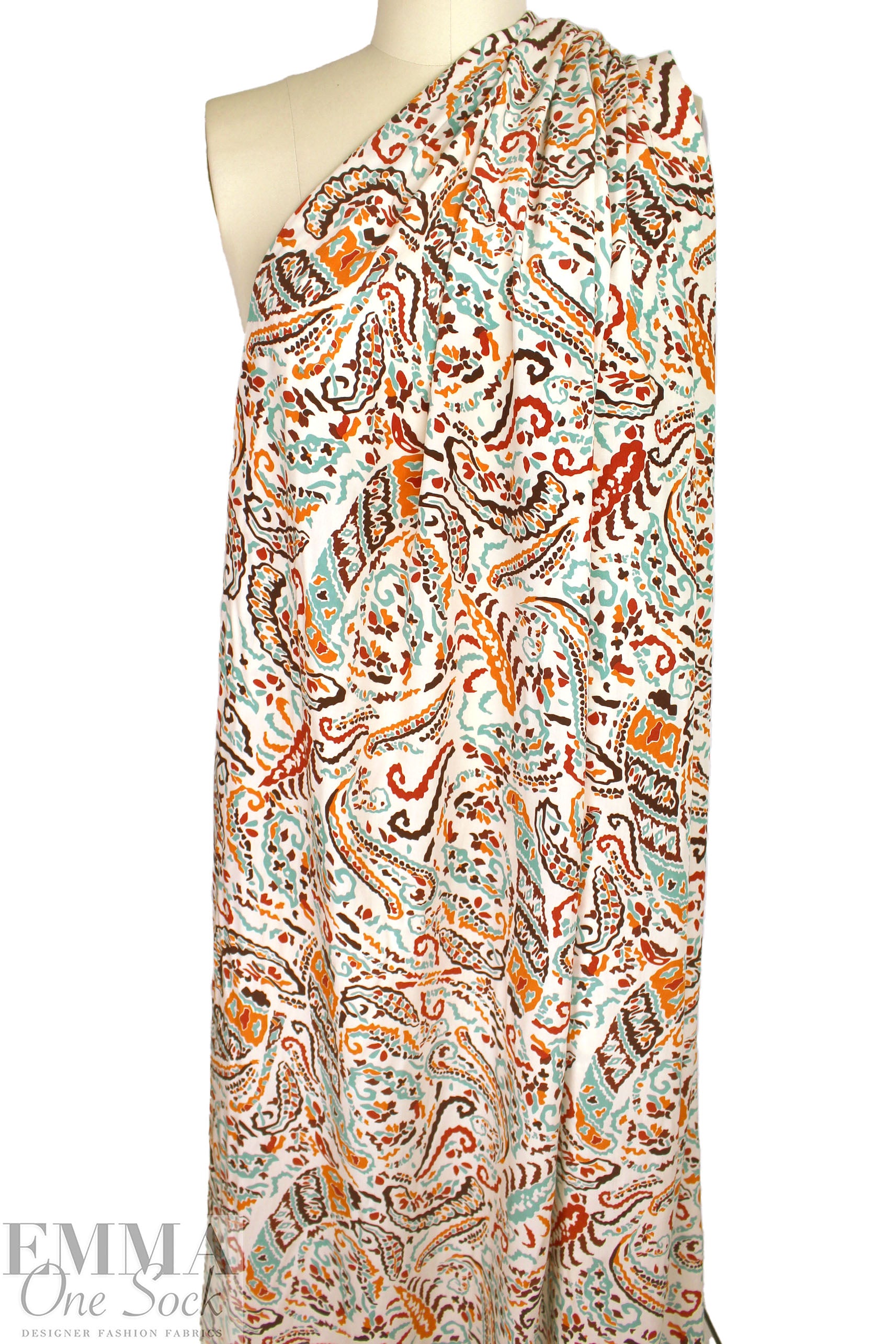 'lyrical paisley' viscose woven - ecru/multi 1.75 yd