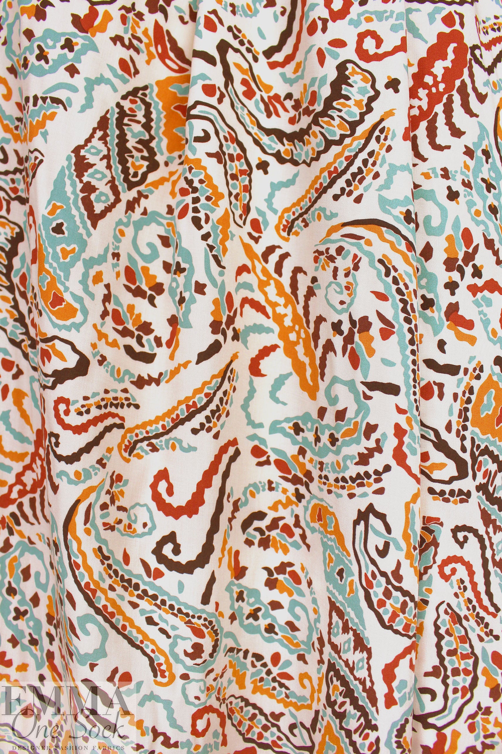 'lyrical paisley' viscose woven - ecru/multi .875 yds
