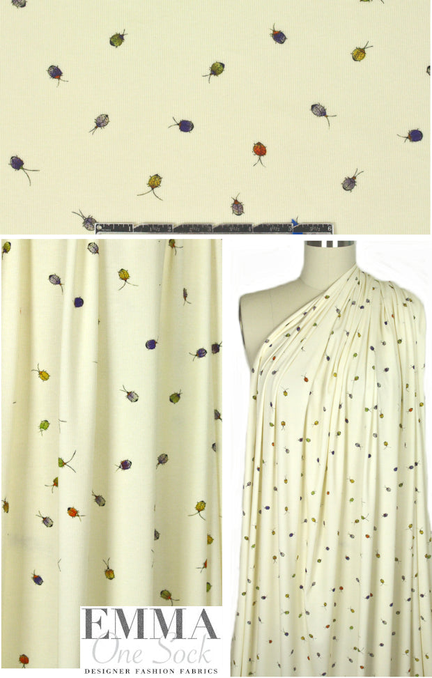Italian 2x2 ribbed digital cotton knit - ladybugs