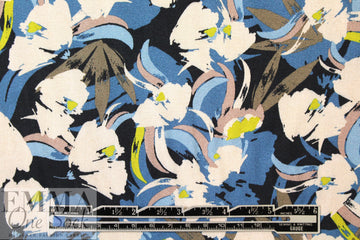 Italian denim/kiwi floral satin finish viscose woven 1.5 yd