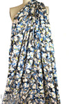 Italian denim/kiwi floral satin finish viscose woven .75 yds