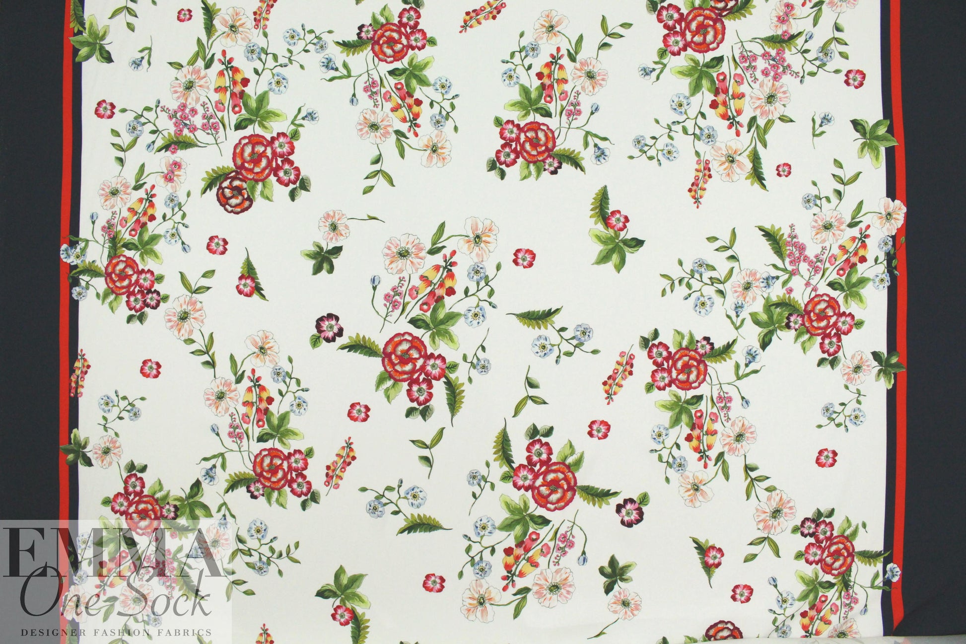 Italian satin back viscose woven border floral 1 yard