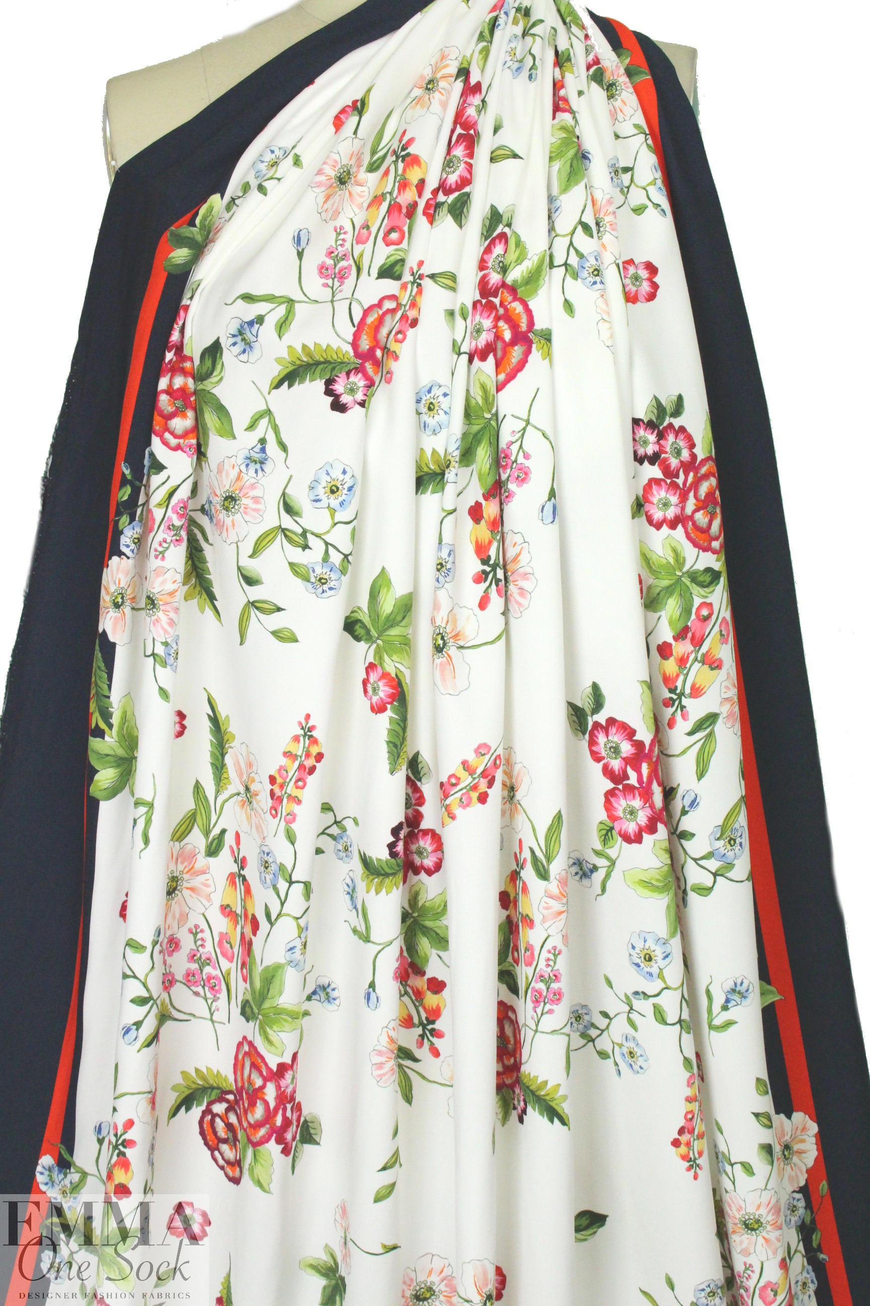 Italian satin back viscose woven border floral 1.5 yd