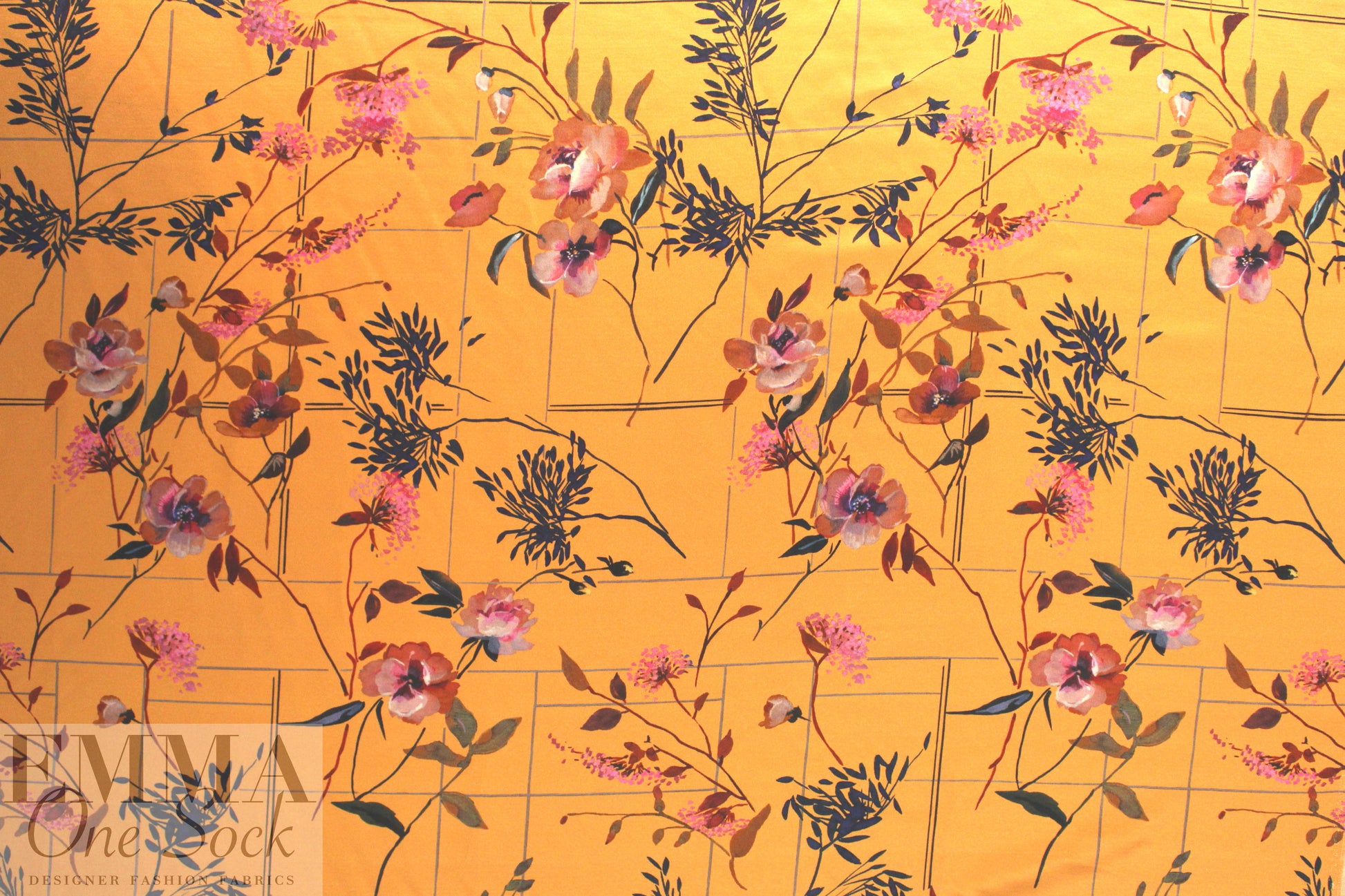 NY designer cotton back satin viscose woven floral .75 yds