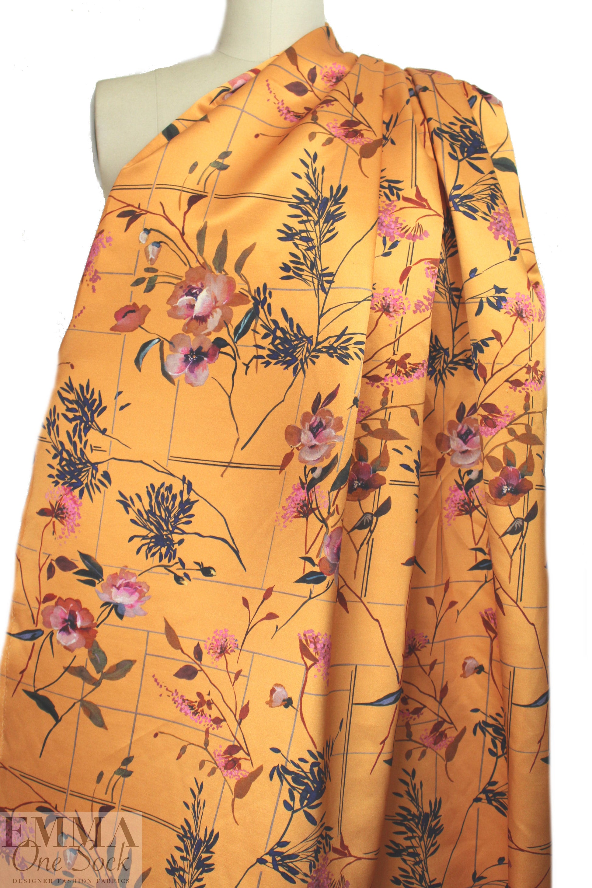 NY designer cotton back satin viscose woven floral