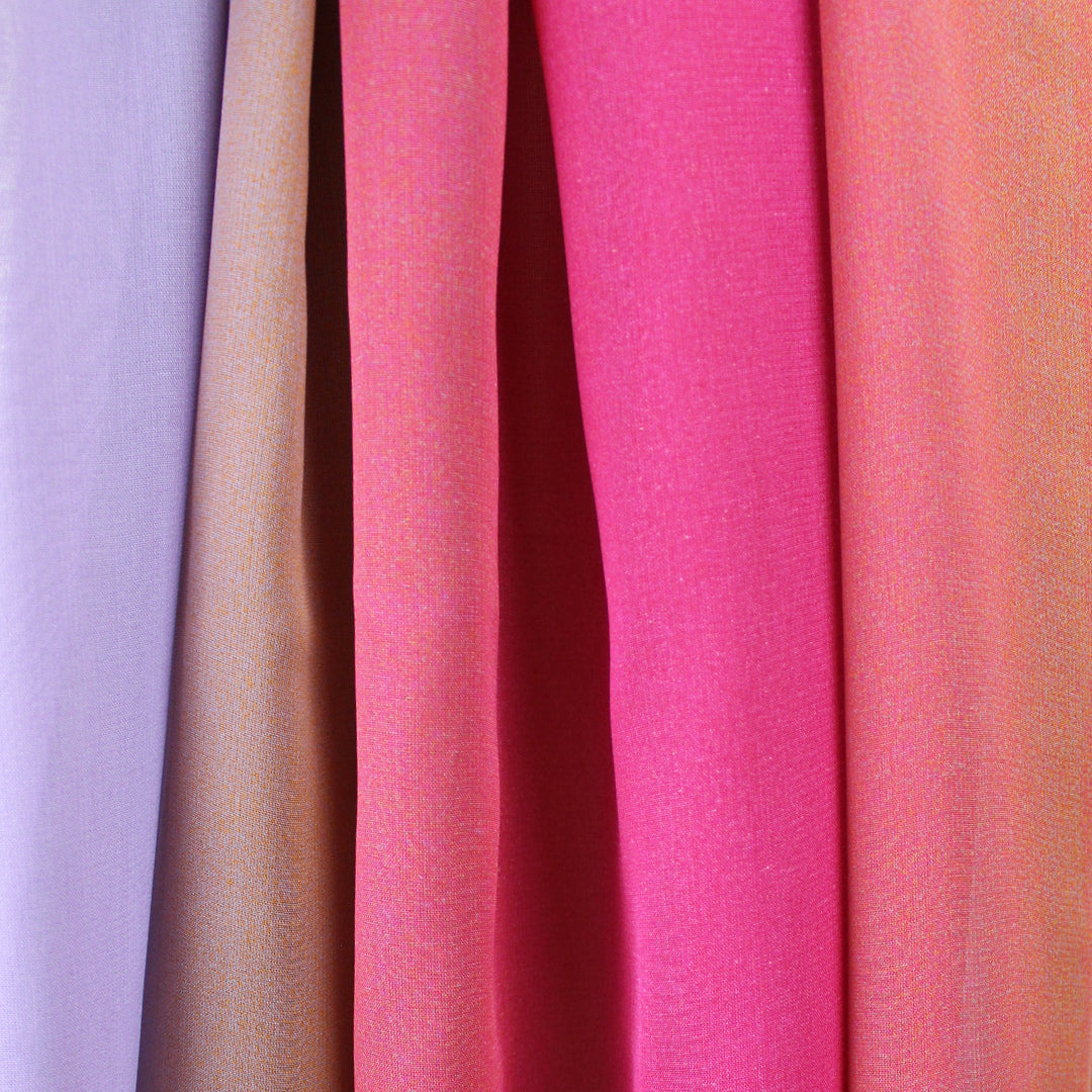 Italian ombre sheer viscose georgette - violet/apricot/rose .875 yds
