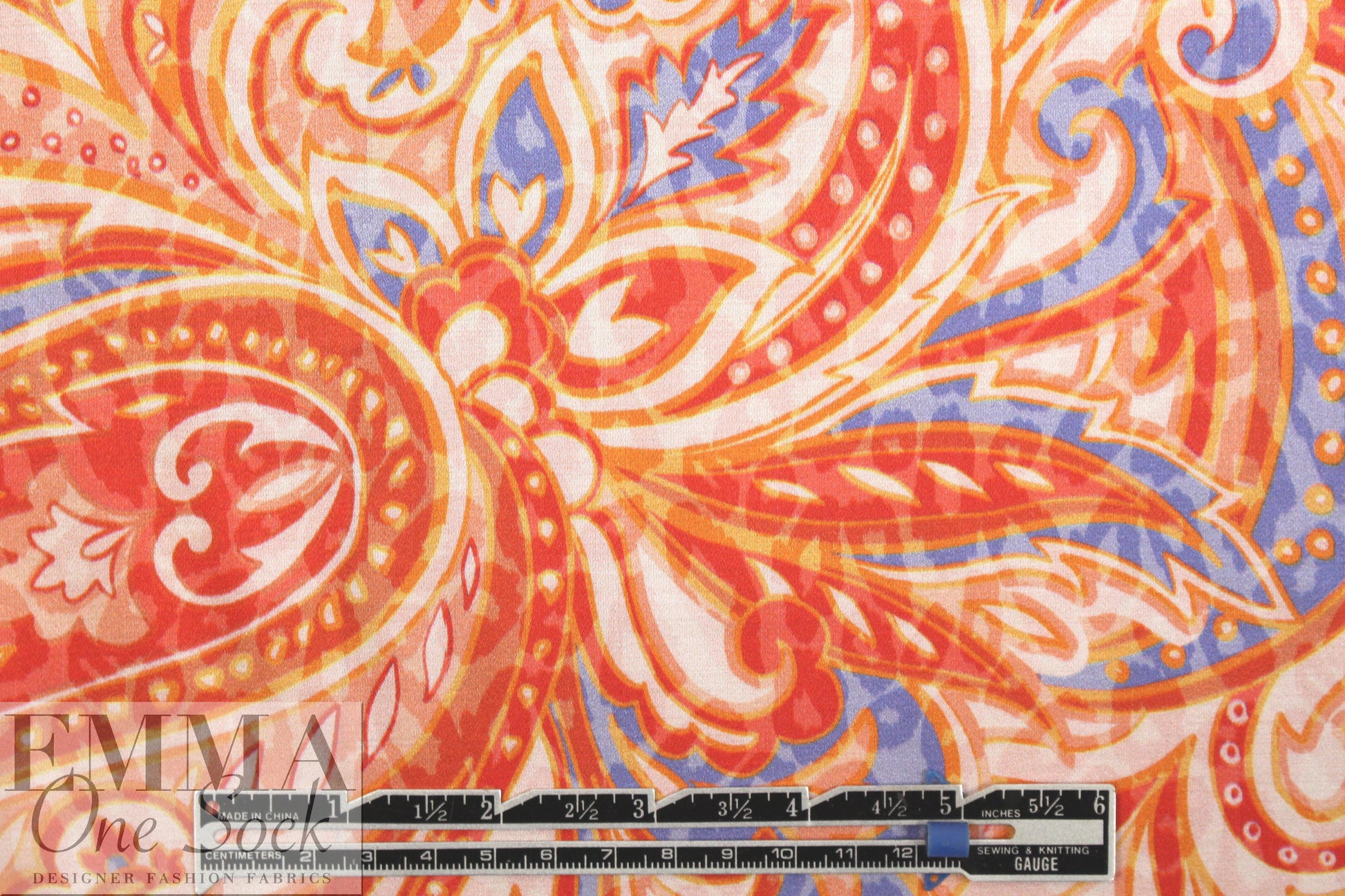 Italian fresh coral paisley viscose/silk satin face 1.625 yd