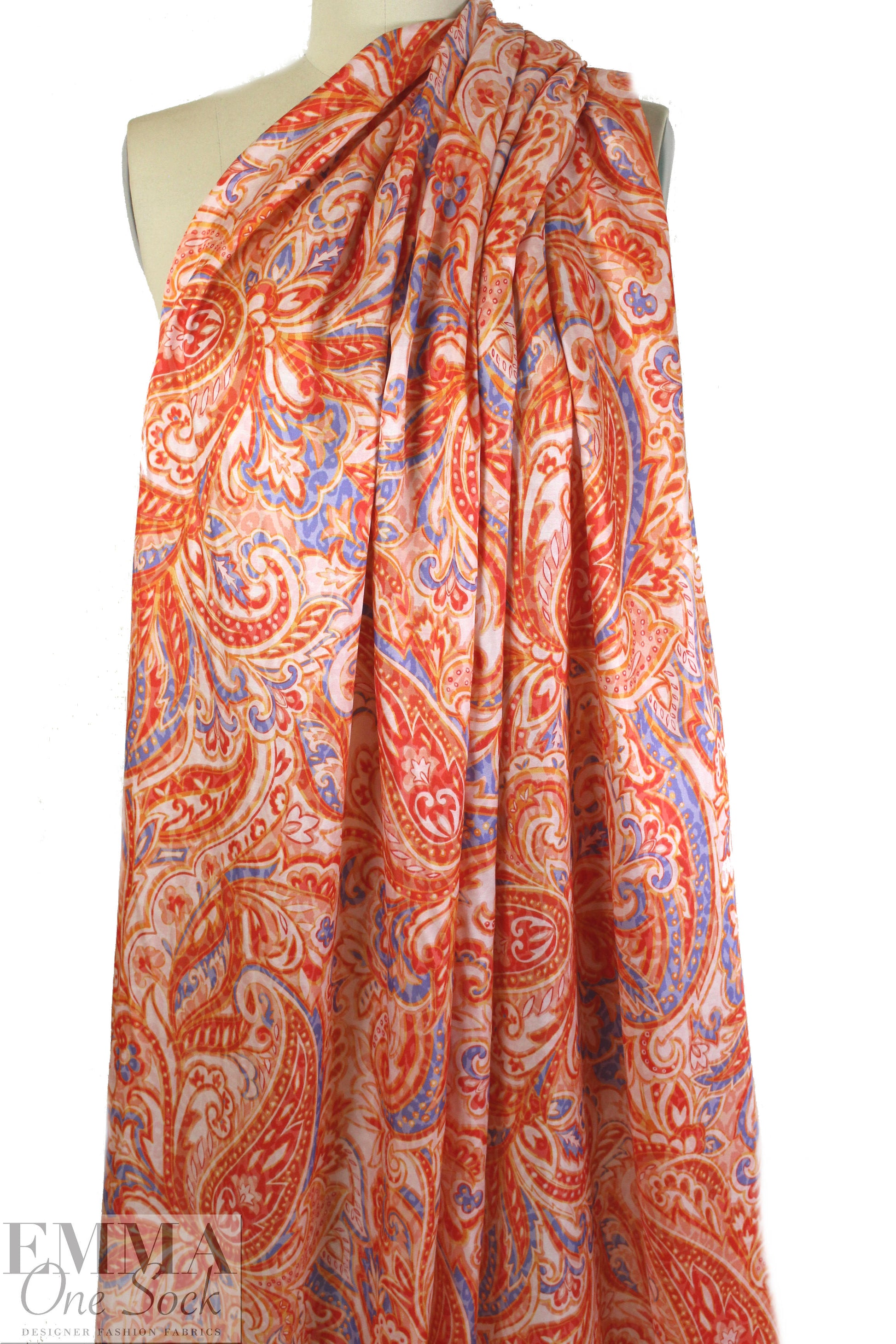Italian fresh coral paisley viscose/silk satin face