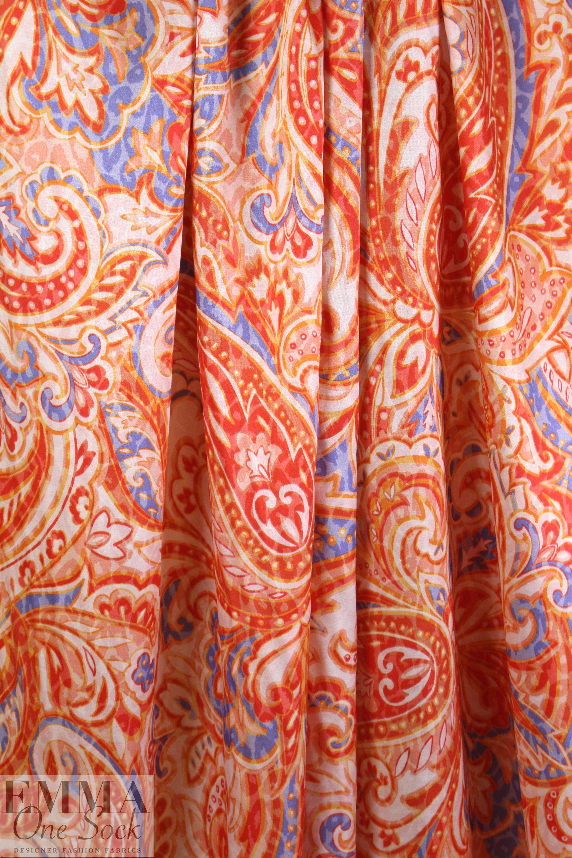 Italian fresh coral paisley viscose/silk satin face