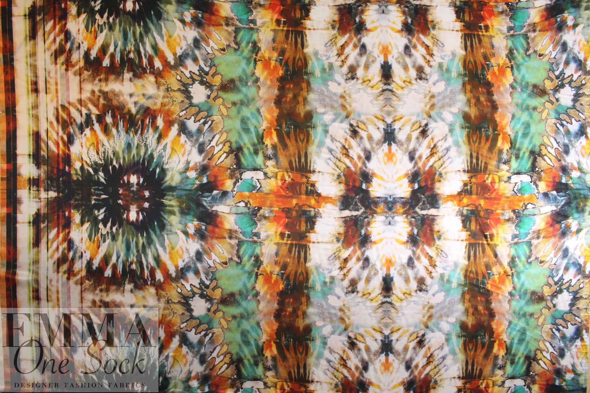 Italian tie dye rorschach border viscose/silk satin face