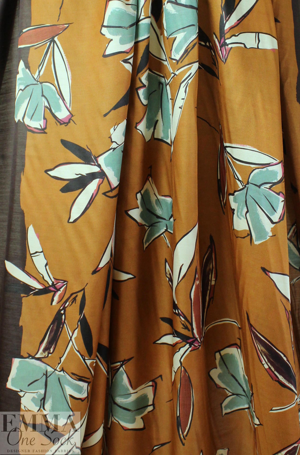 Italian coppertone/raisin border floral viscose/silk satin face