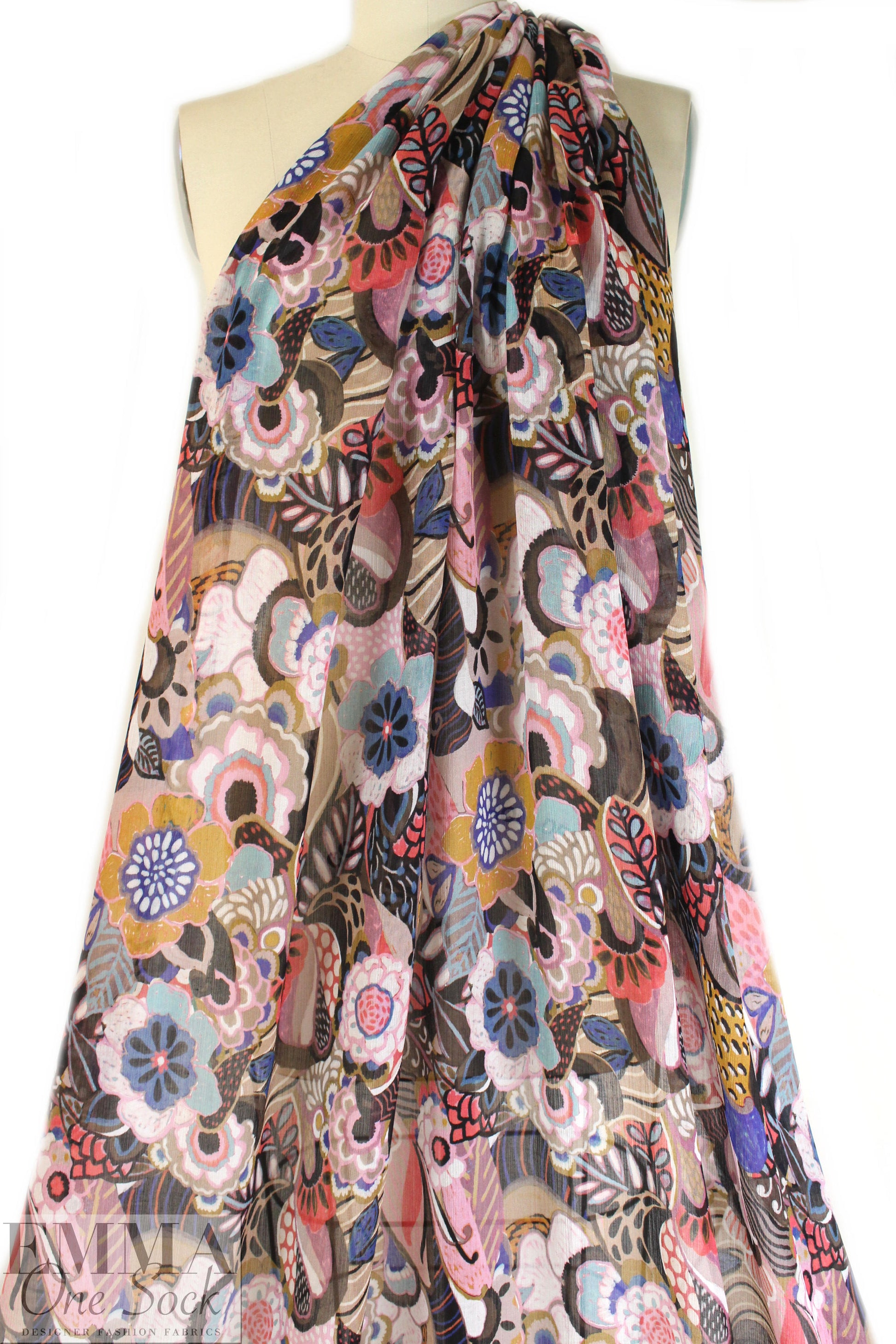 Italian stylized garden viscose/silk crepon