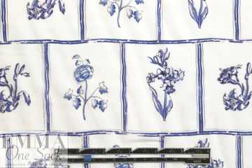 NY designer blue botanical display viscose satin 1.75 yd