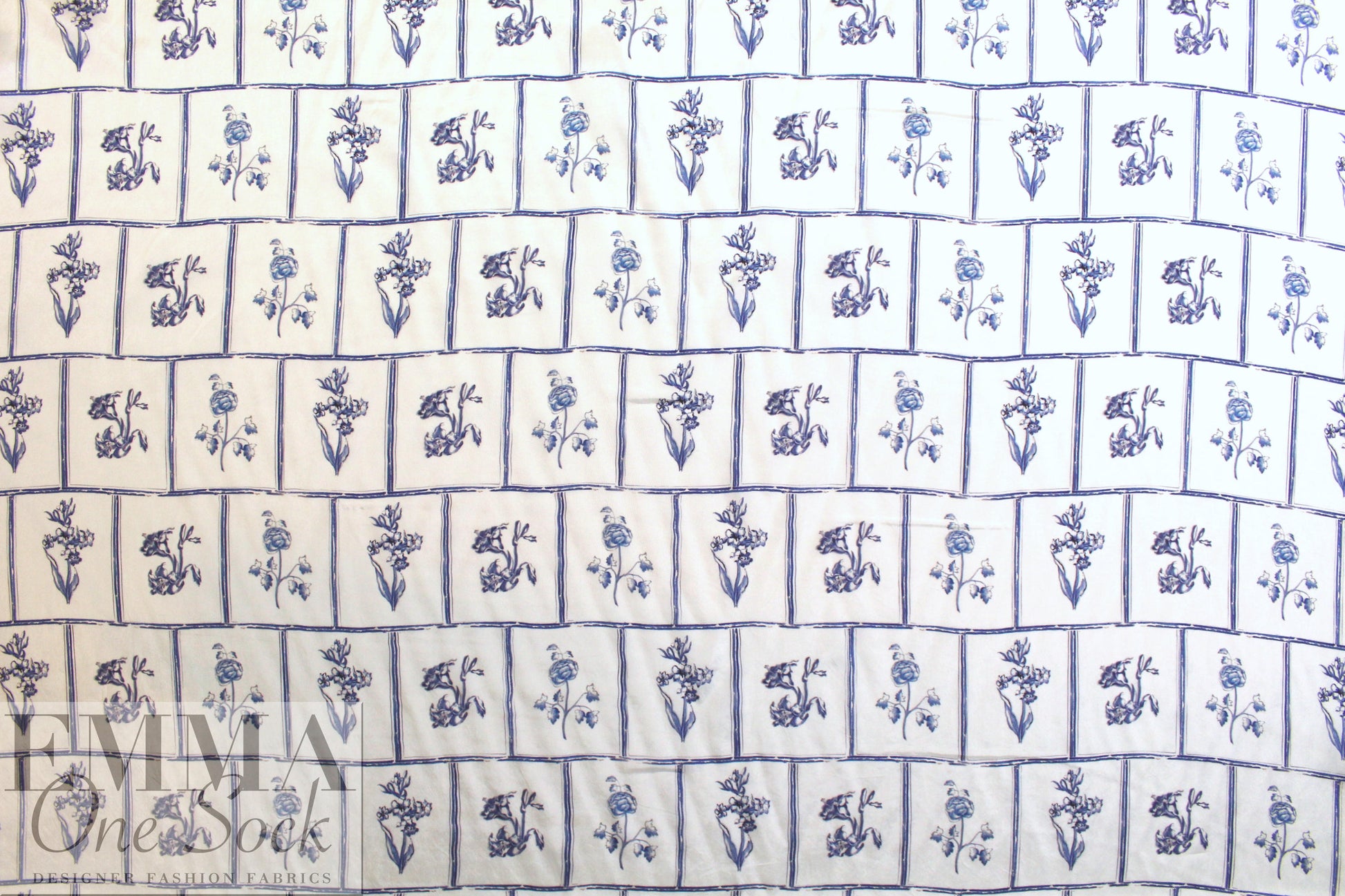NY designer blue botanical display viscose satin 1.75 yd