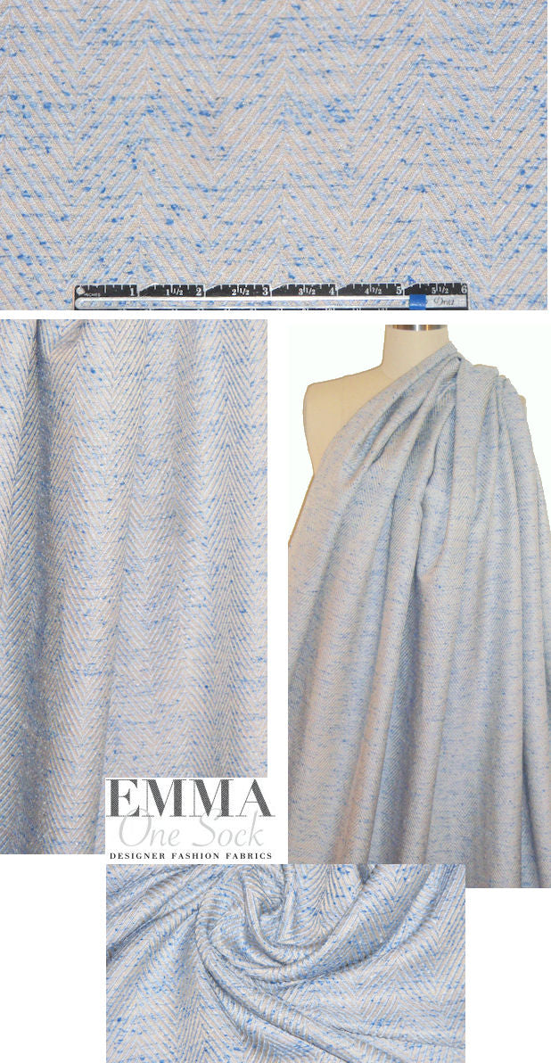 Italian light blue/champagne herringbone tweed suiting 2 yds