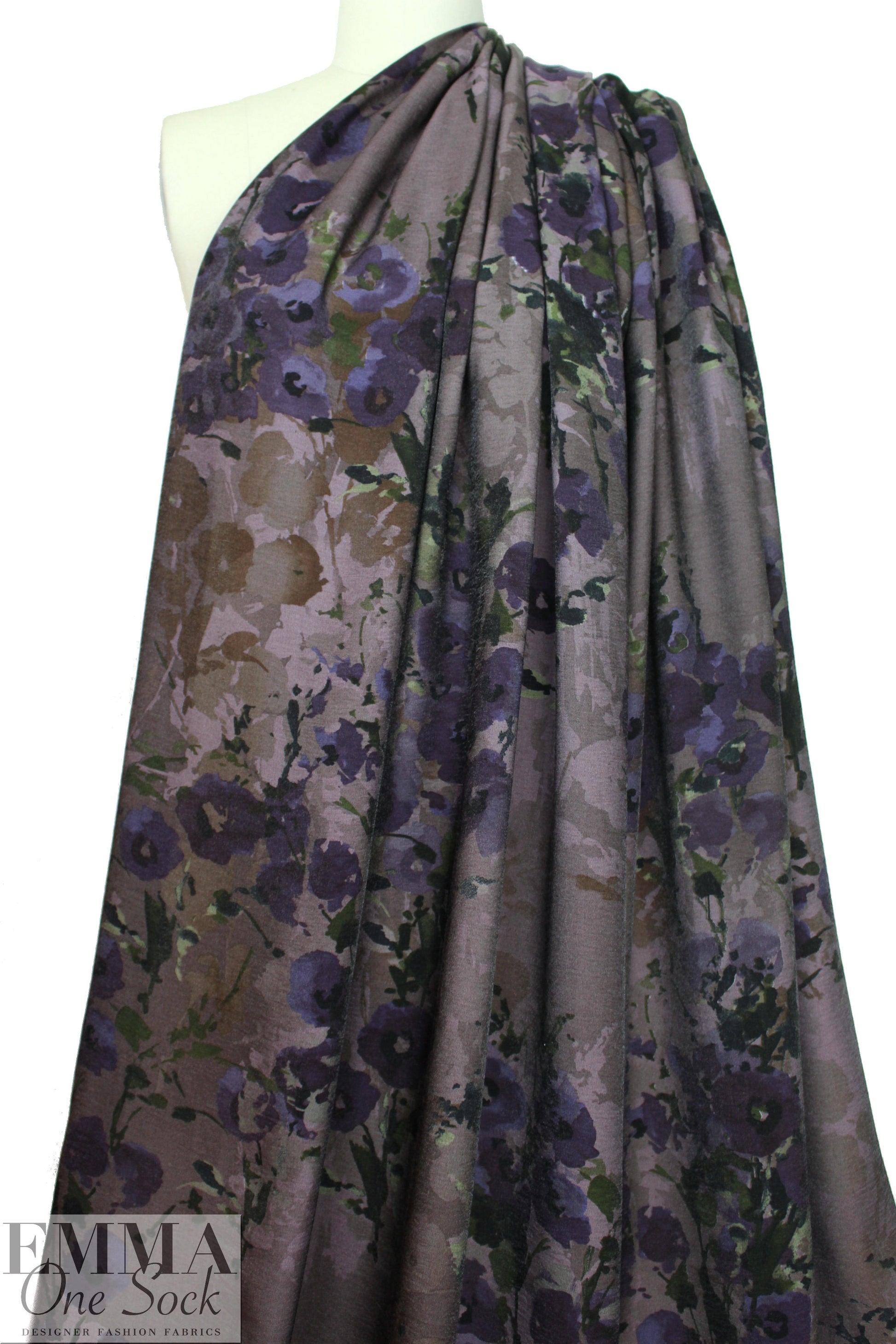 NY designer eggplant/purple floral viscose/nylon woven