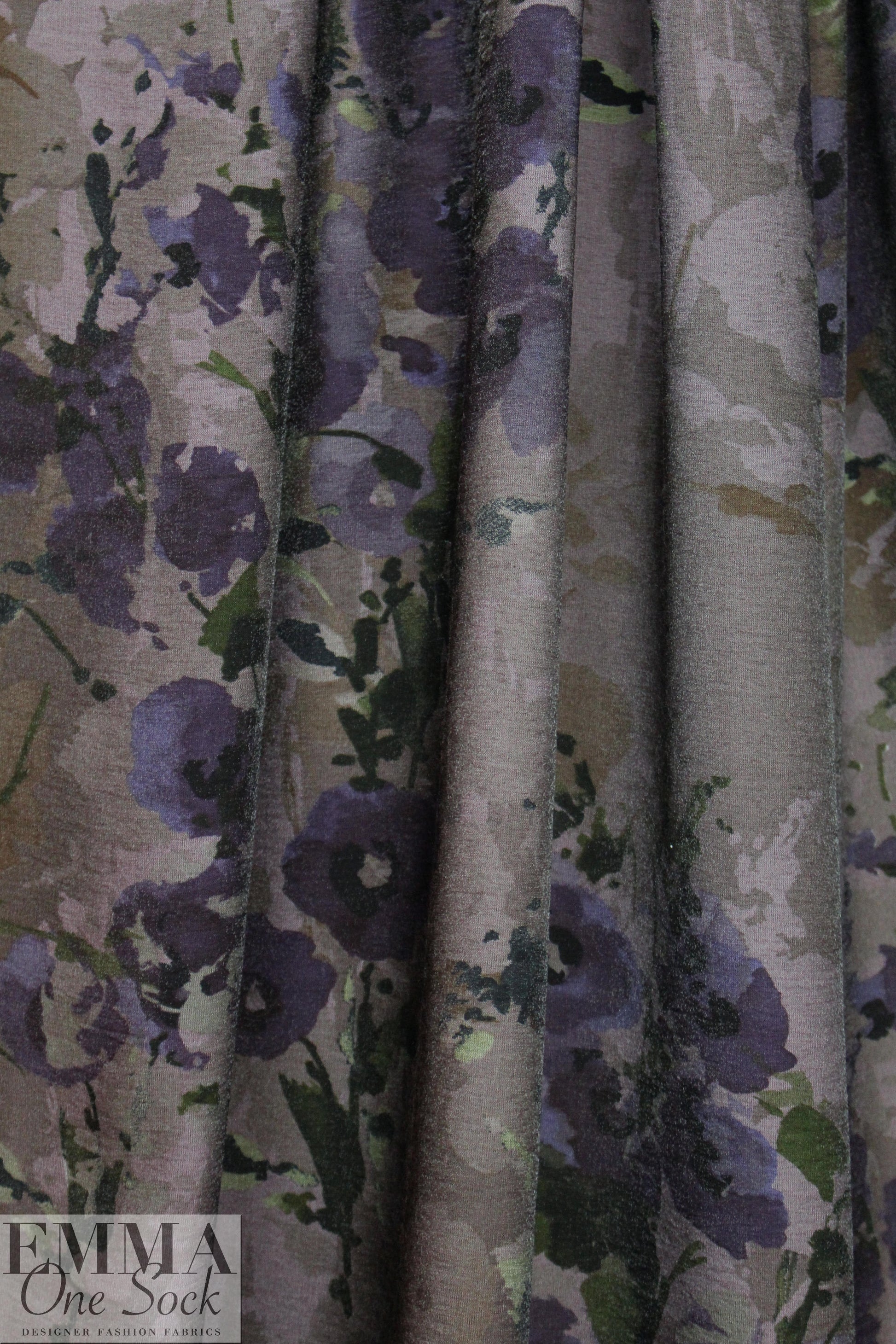 NY designer eggplant/purple floral viscose/nylon woven