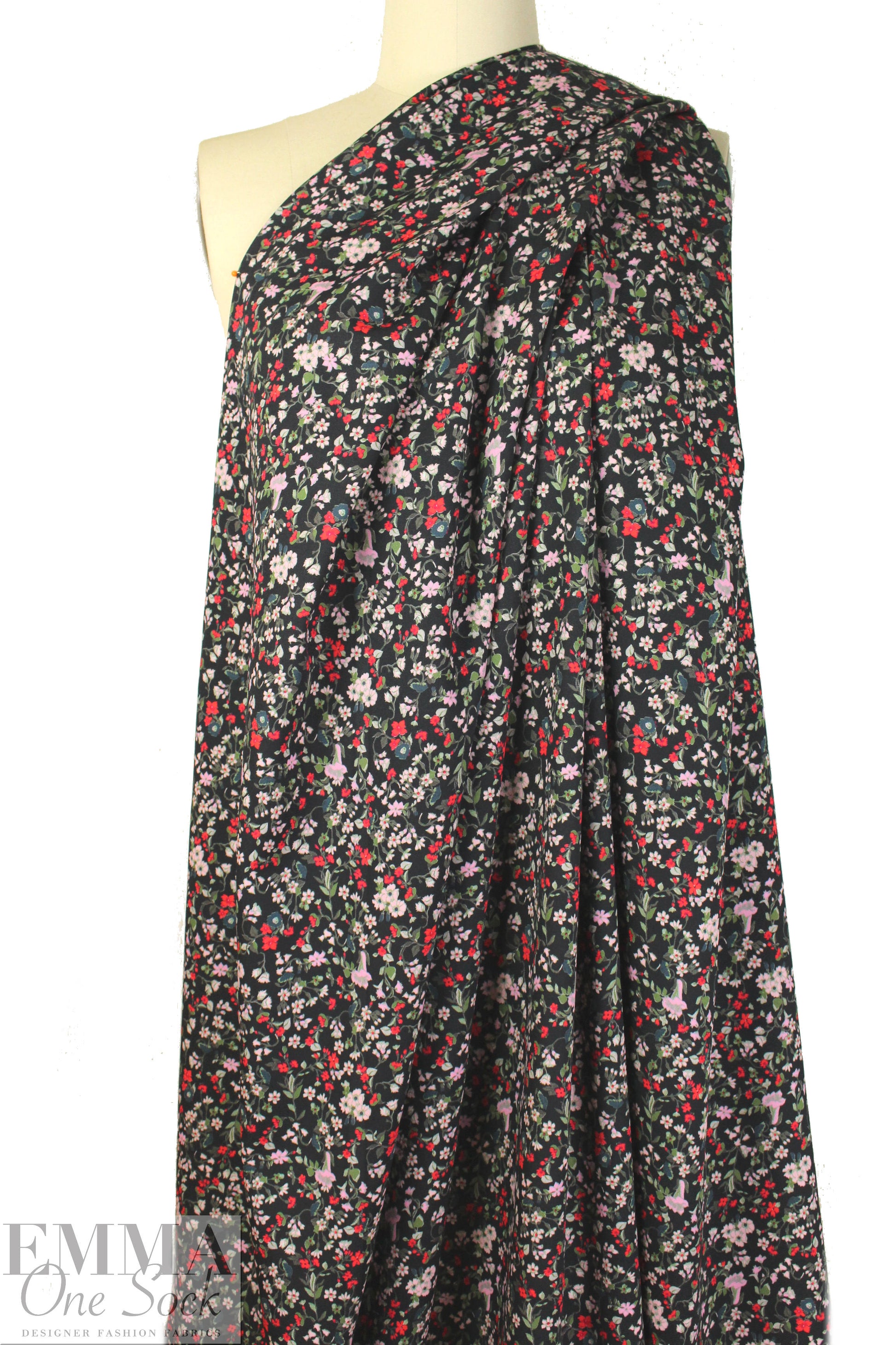 NY designer floral nocturne viscose stretch crepe 2.5 yd