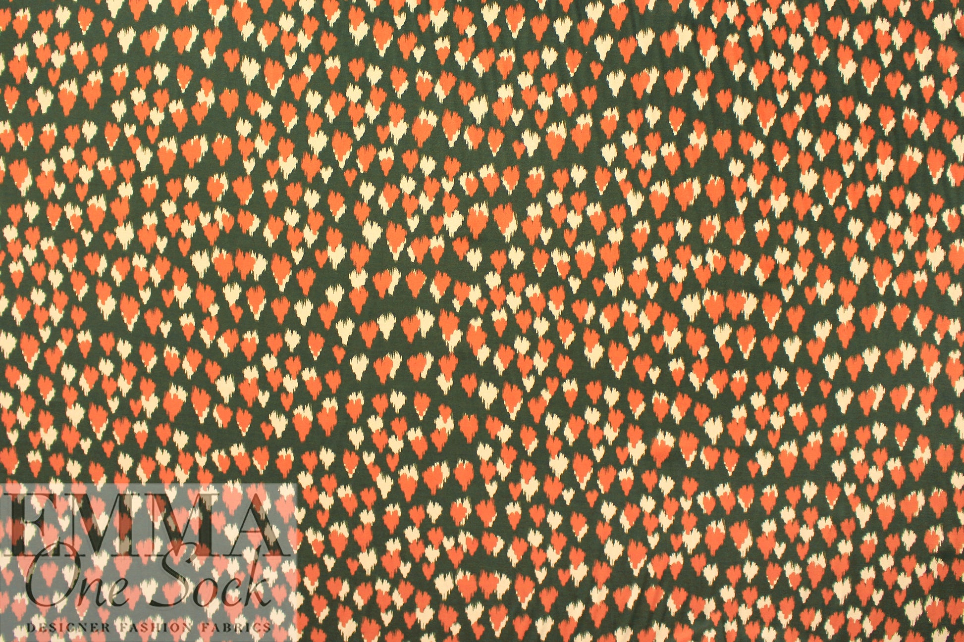 NY designer 'field of hearts' viscose satin twill woven 1.25 yd