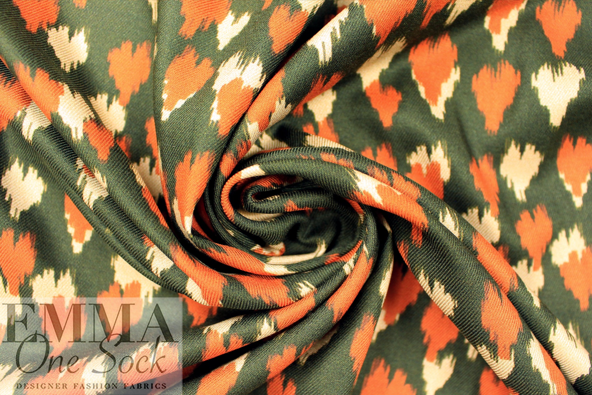 NY designer 'field of hearts' viscose satin twill woven 1.25 yd