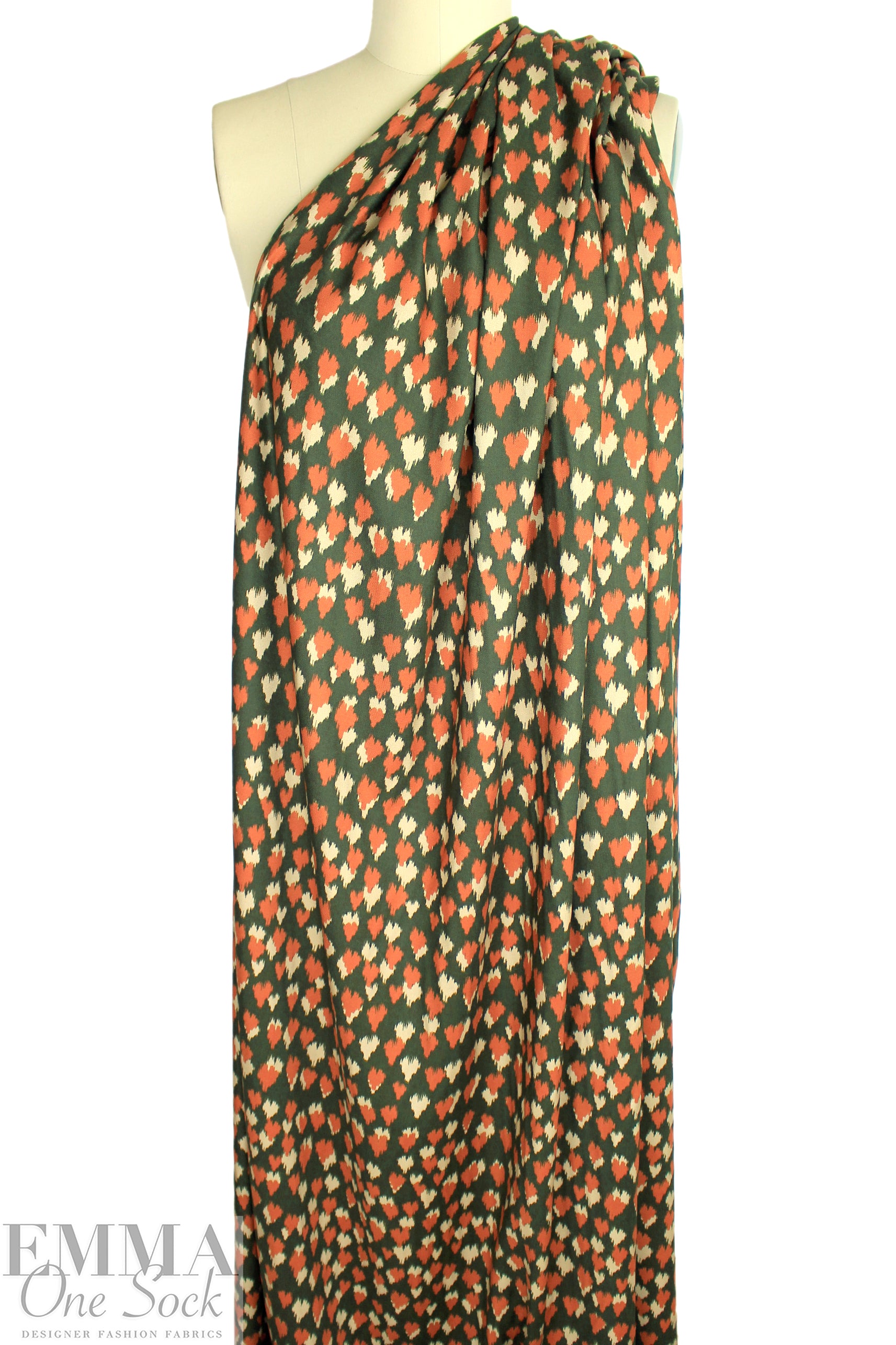 NY designer 'field of hearts' viscose satin twill woven 1.25 yd