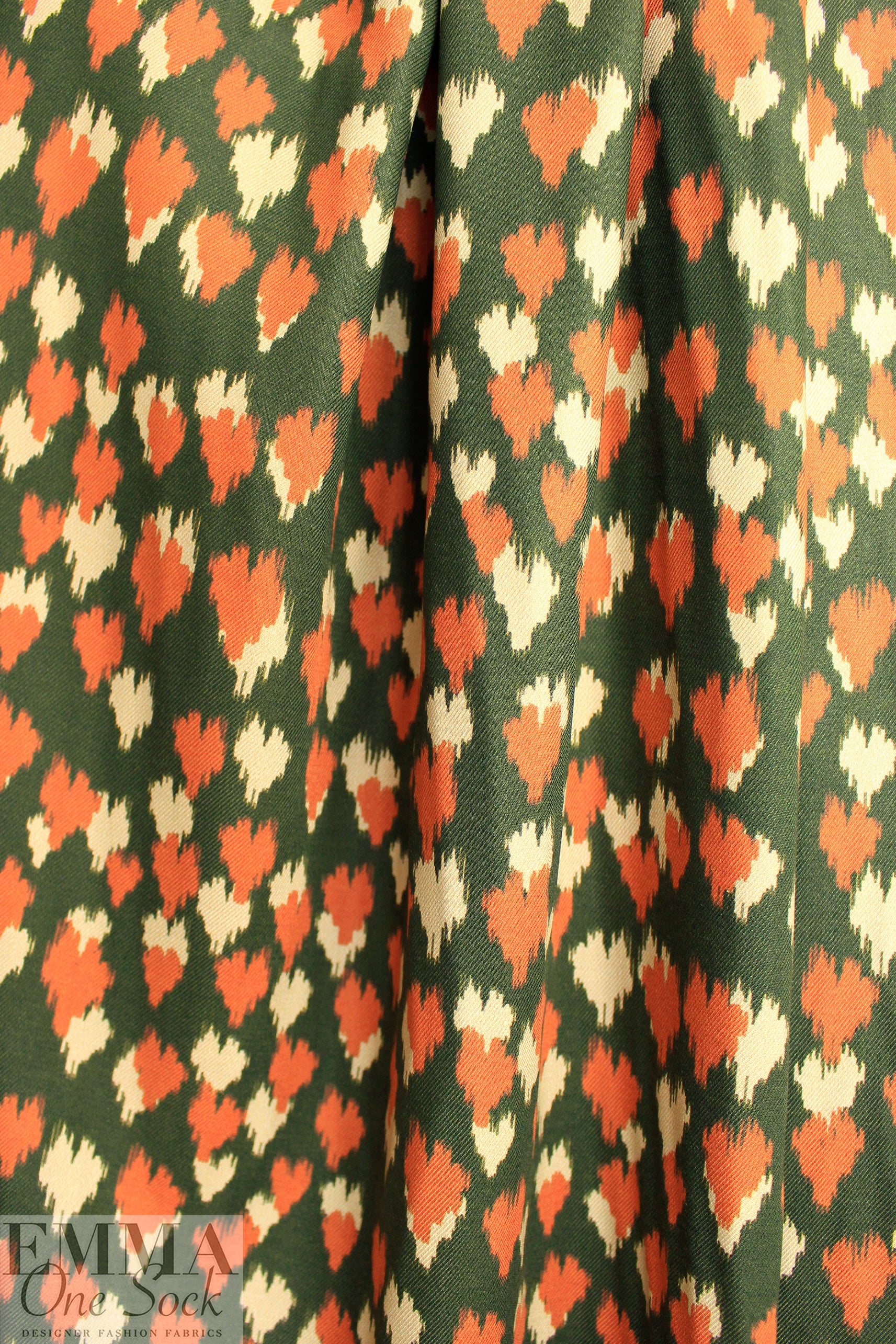 NY designer 'field of hearts' viscose satin twill woven 1.33 yd