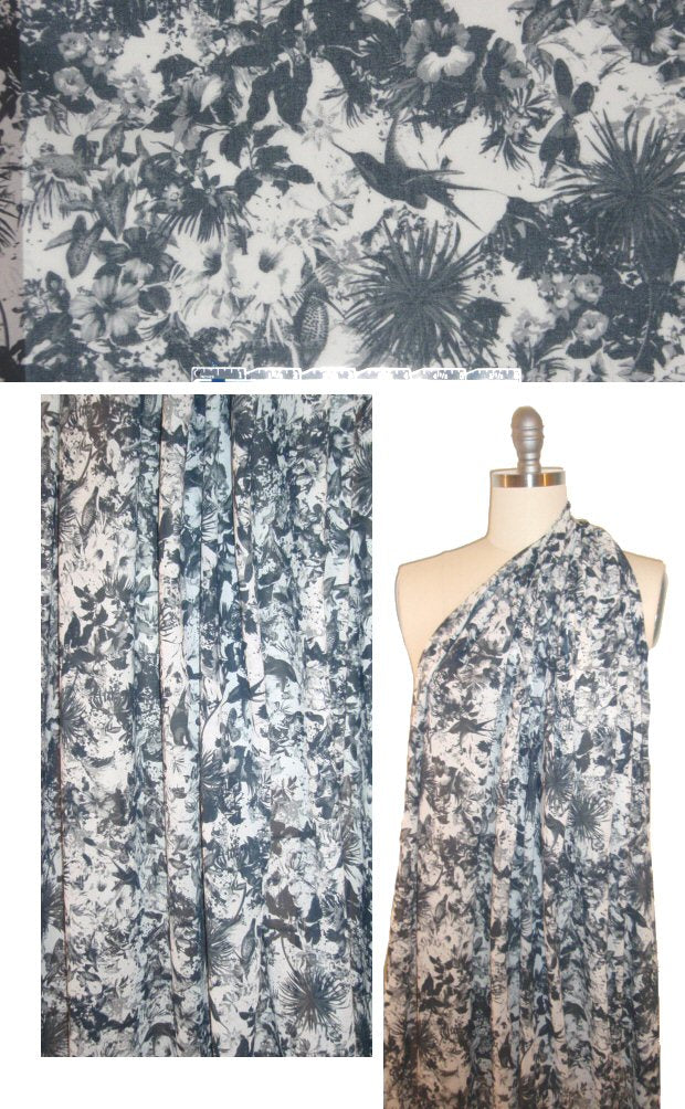 French digital viscose voile - backyard garden 1.375 yd