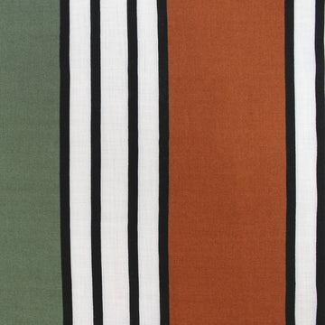 Italian multi-stripe viscose voile - olive/burnt orange