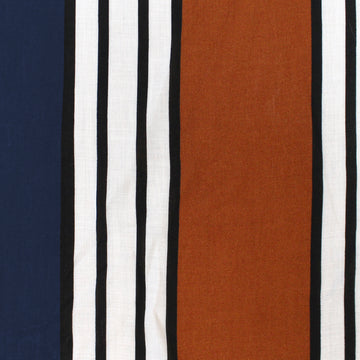Italian multi-stripe viscose voile - dark navy/persimmon