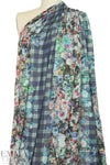 Italian viscose/wool knit - indigo floral/plaid 1.4 yds