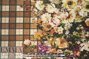 Italian viscose/wool knit - sepia floral/plaid 1.125 yds