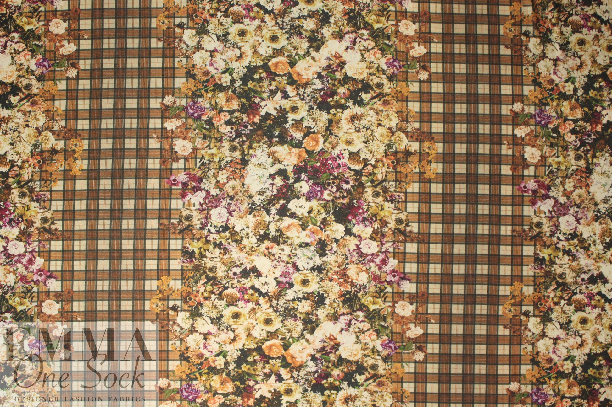 Italian viscose/wool knit - sepia floral/plaid