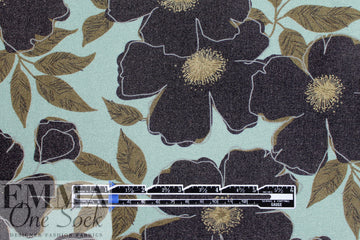Italian 'black blossoms' printed viscose/wool crepe 1.25 yd