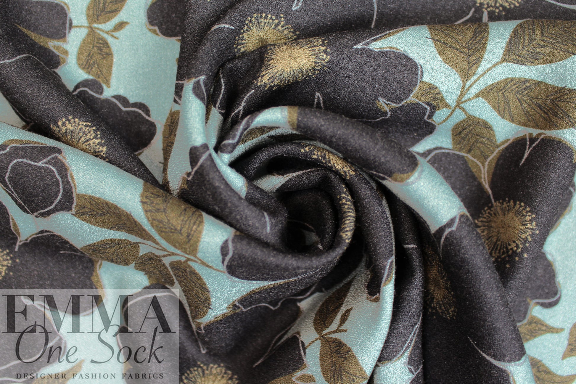 Italian 'black blossoms' printed viscose/wool crepe 1 yard