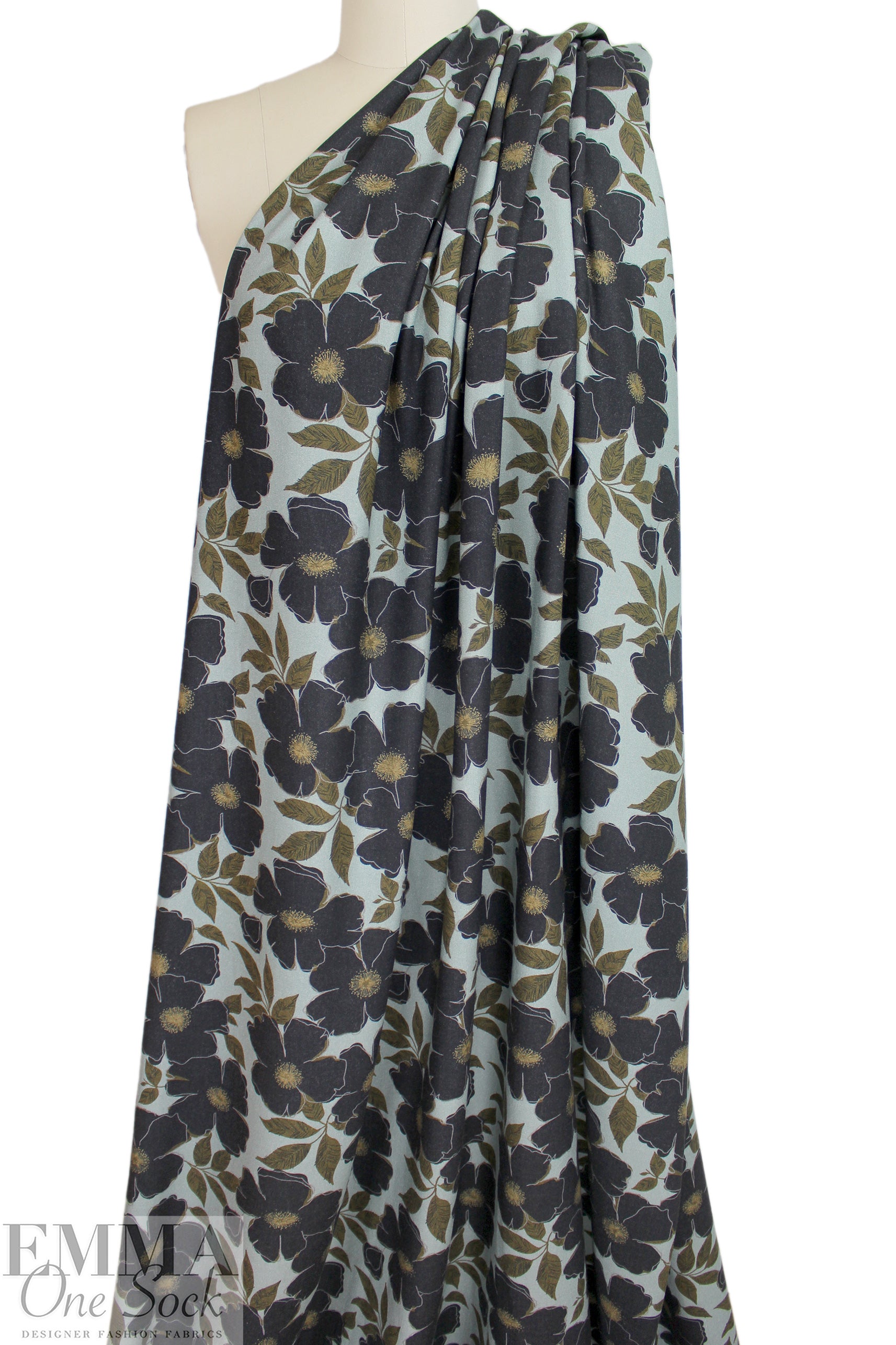 Italian 'black blossoms' printed viscose/wool crepe 1.25 yd
