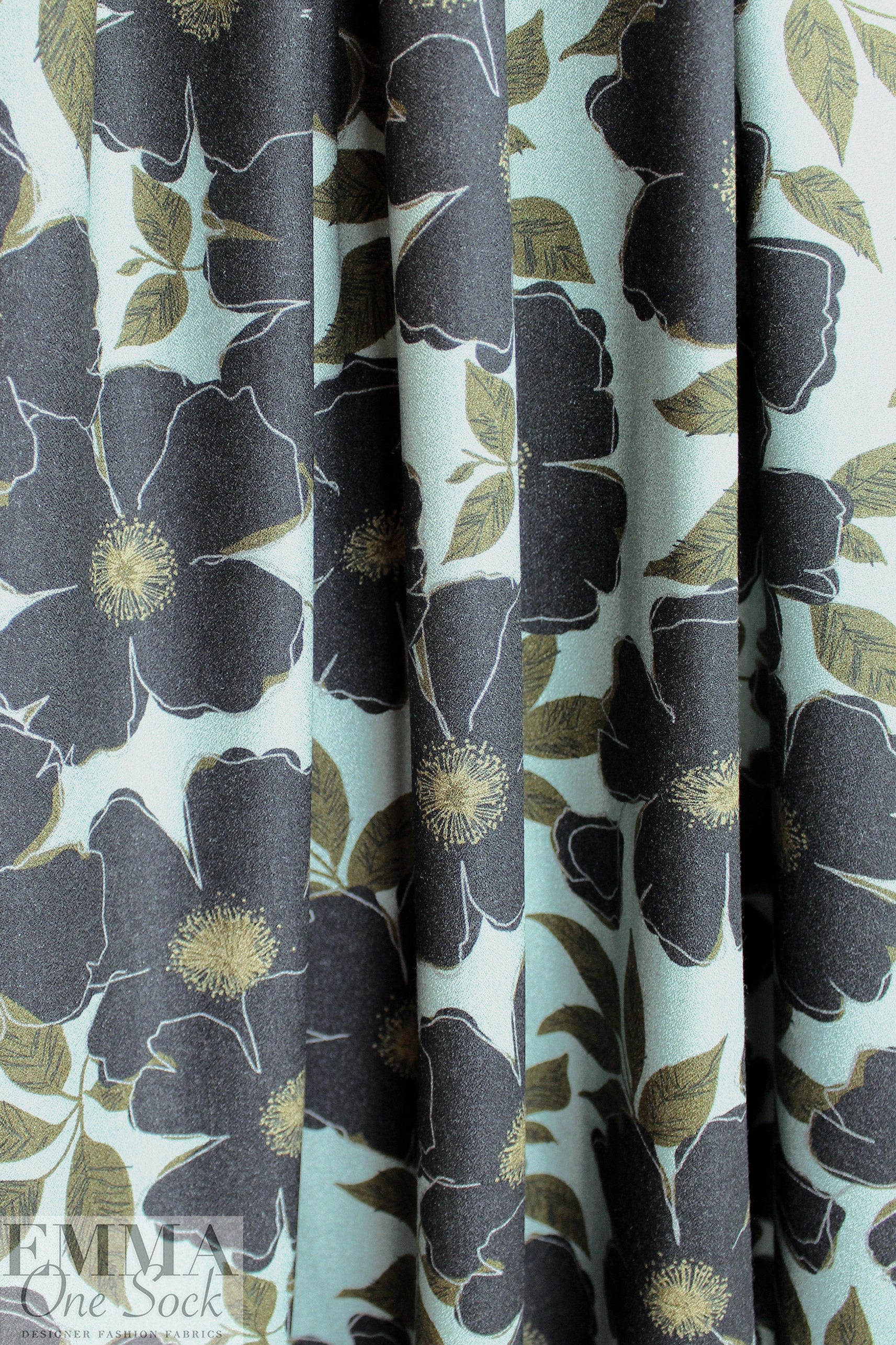 Italian 'black blossoms' printed viscose/wool crepe 1 yard