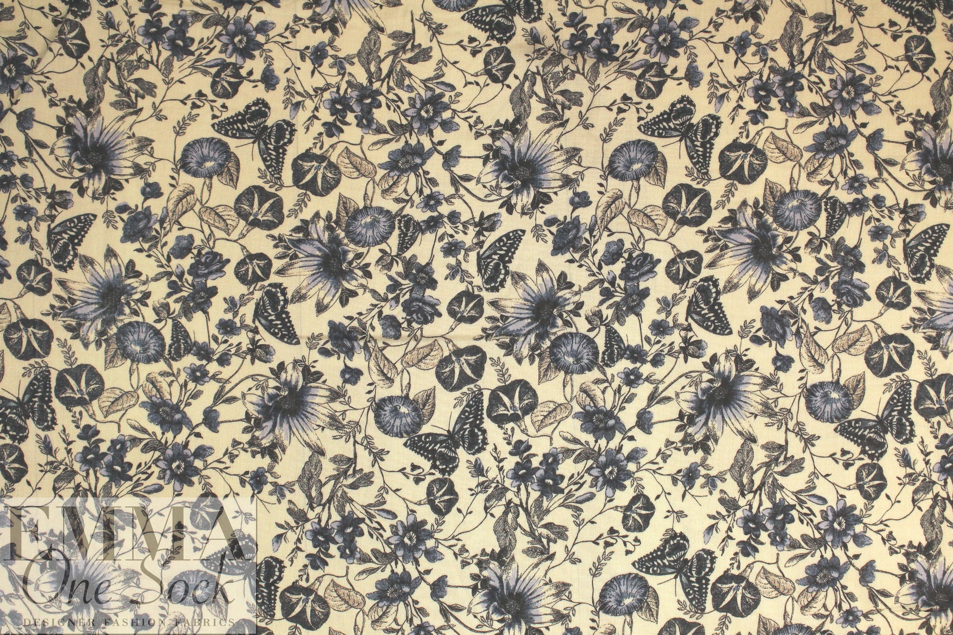 Italian printed wool/viscose voile - blue botany