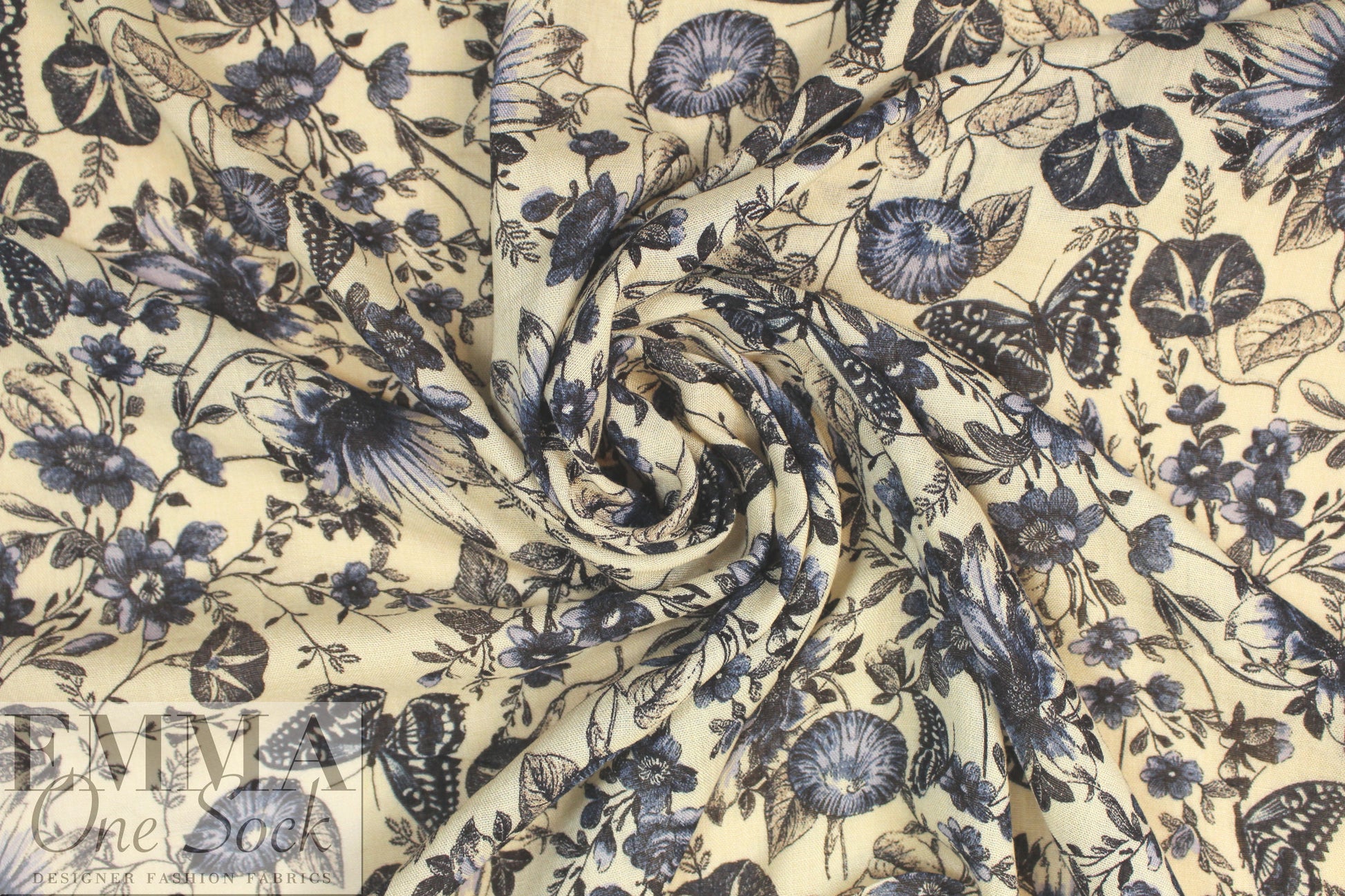Italian printed wool/viscose voile - blue botany