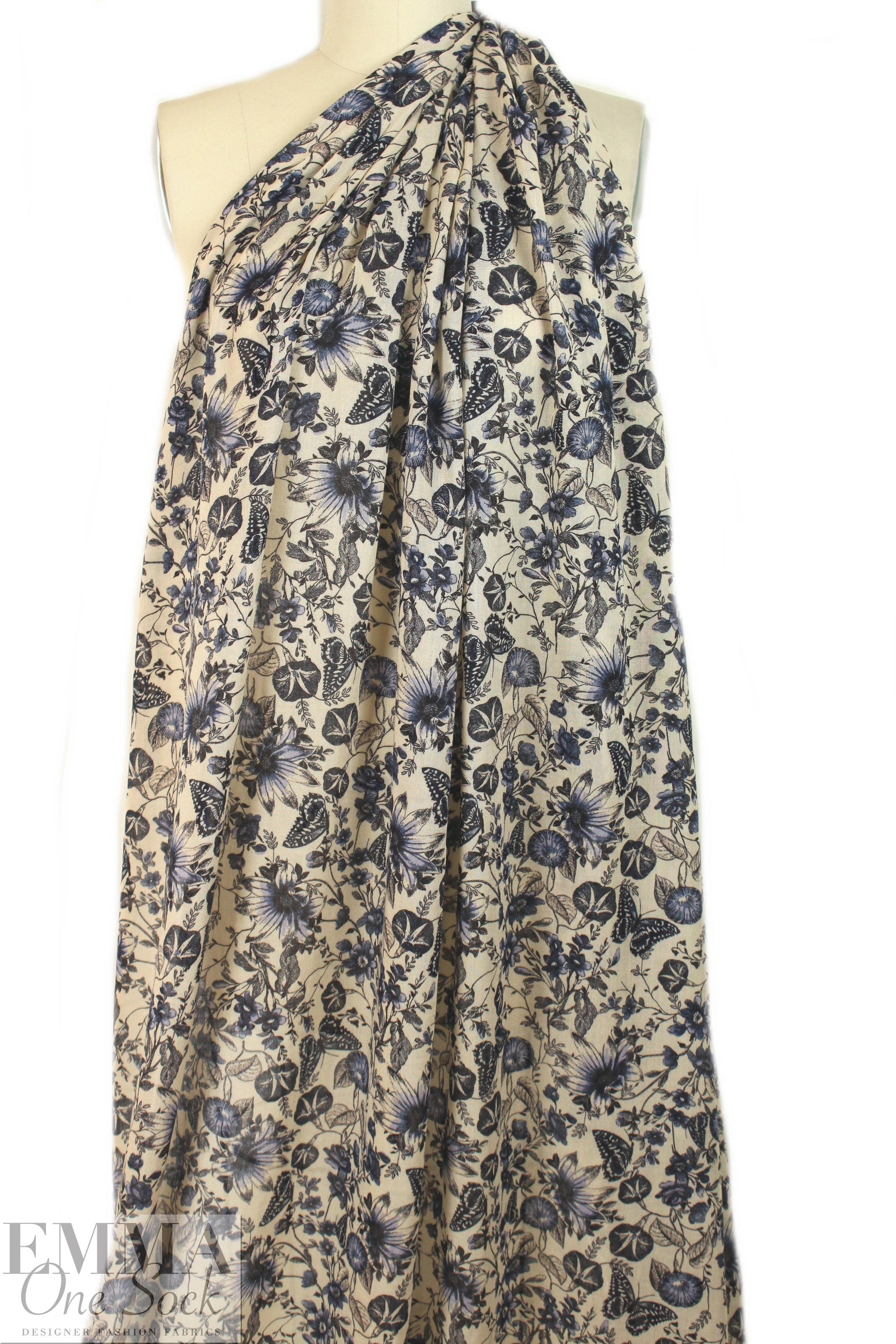 Italian printed wool/viscose voile - blue botany
