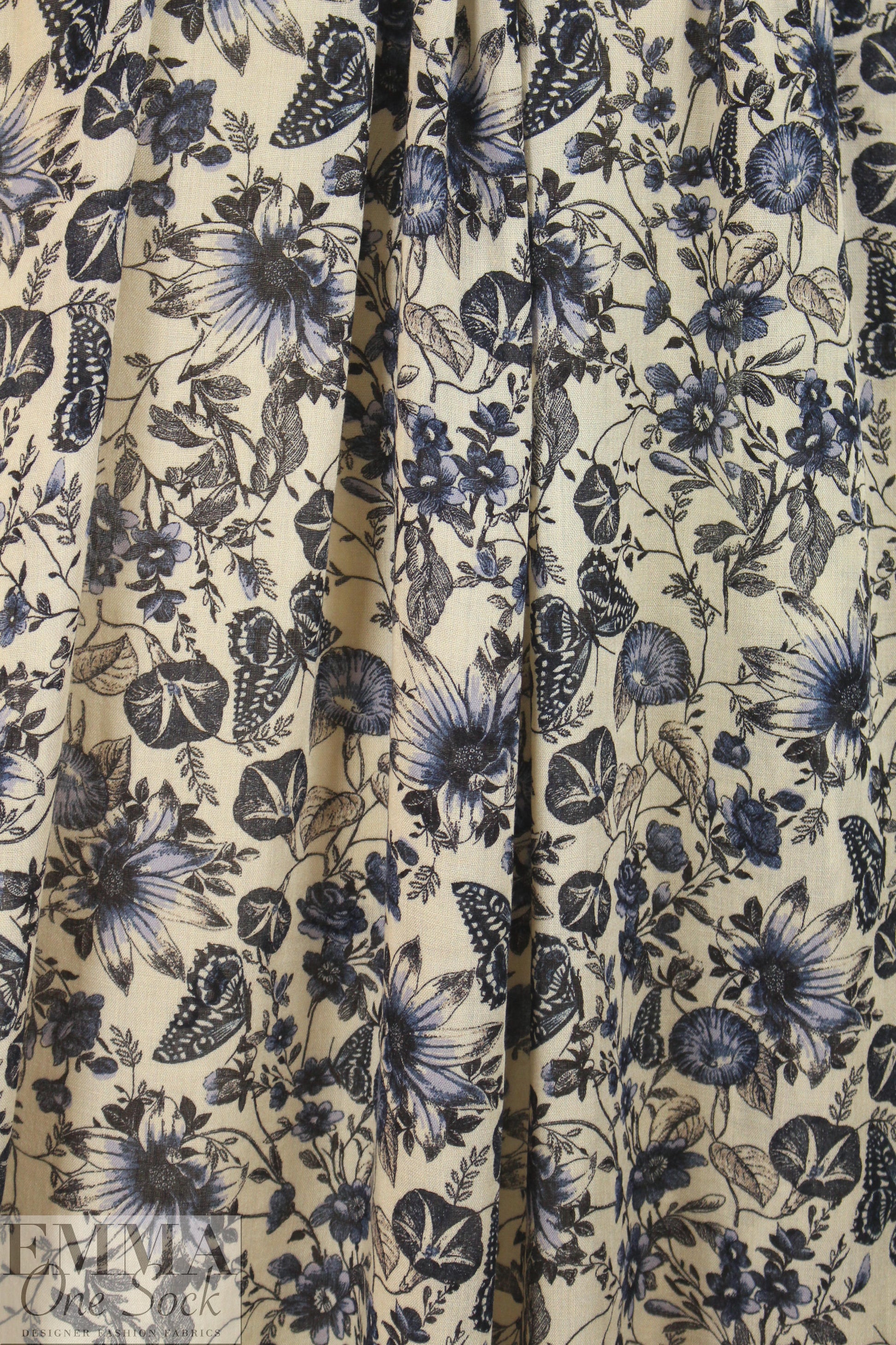 Italian printed wool/viscose voile - blue botany 2.5 yds