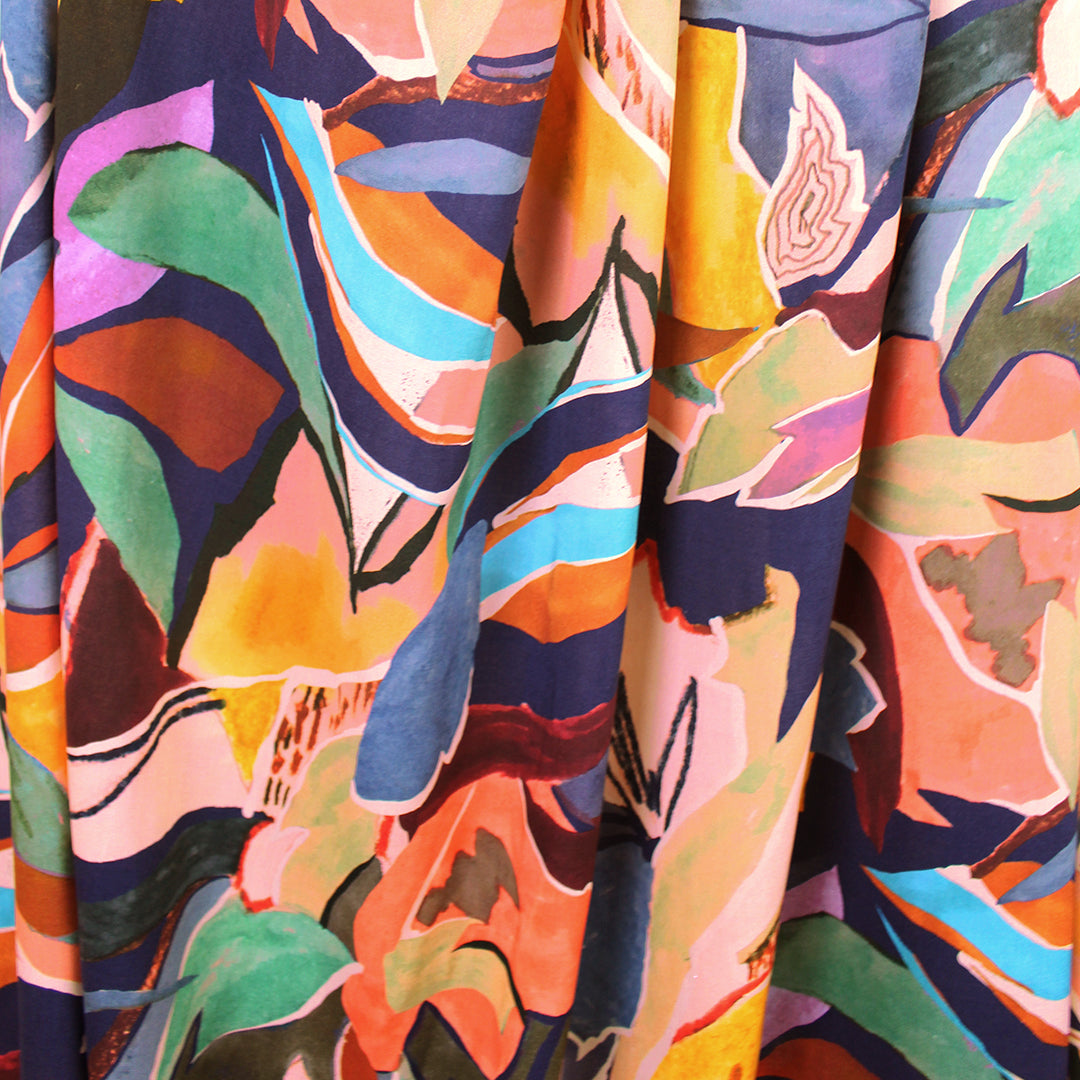Italian 'painter's garden' printed viscose challis 1.125 yds