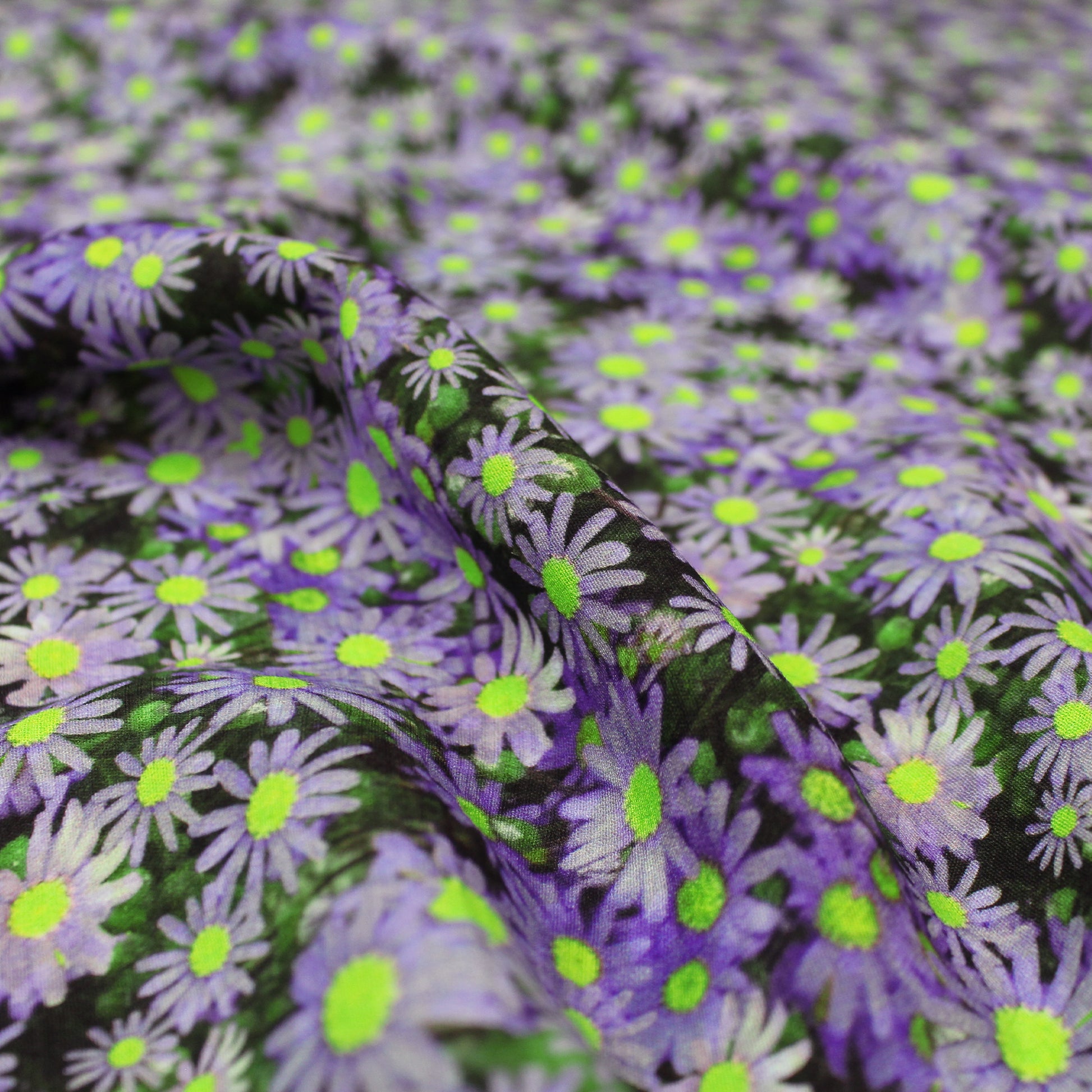 Italian 'periwinkle floral' viscose crepe woven