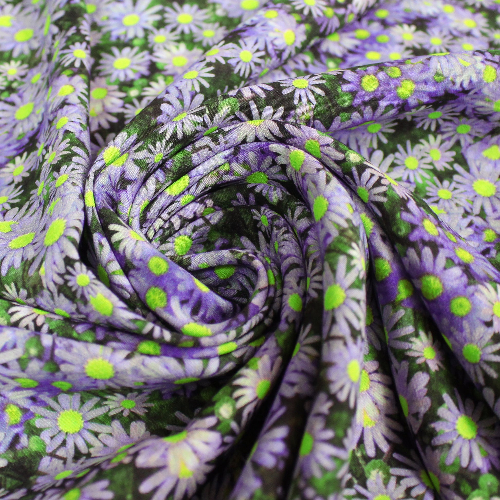 Italian 'periwinkle floral' viscose crepe woven