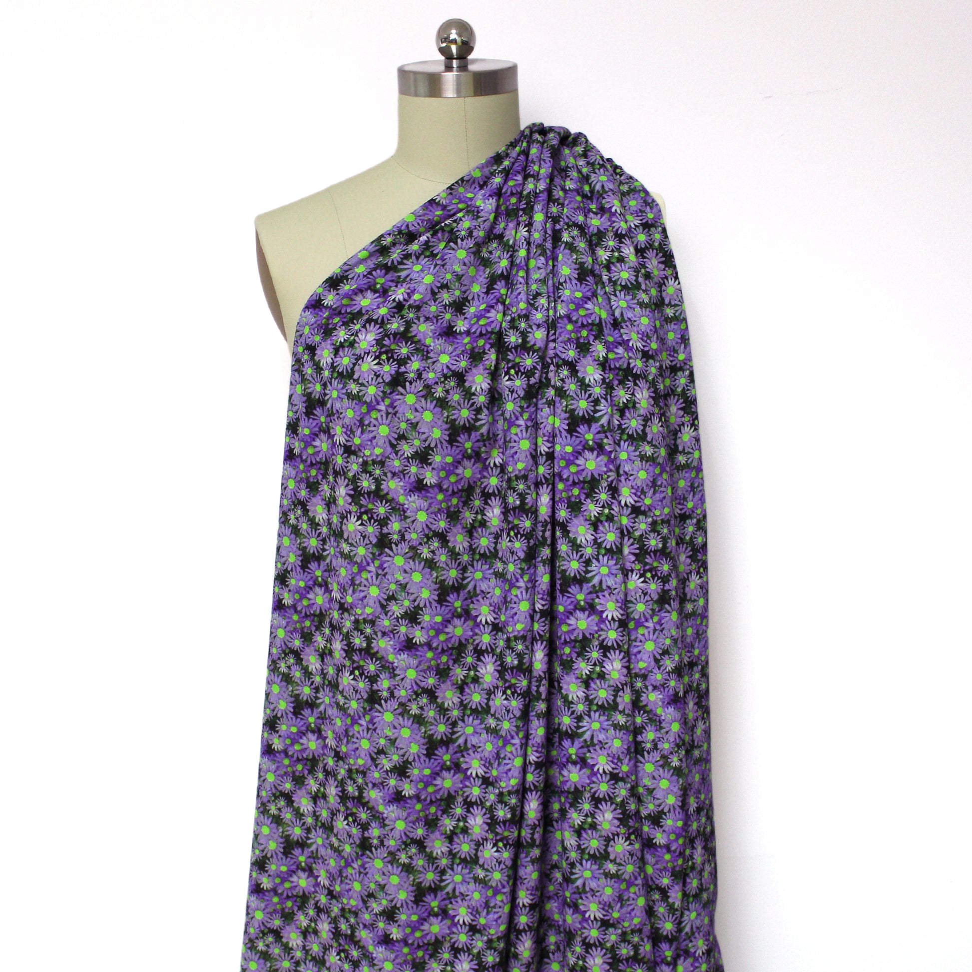 Italian 'periwinkle floral' viscose crepe woven