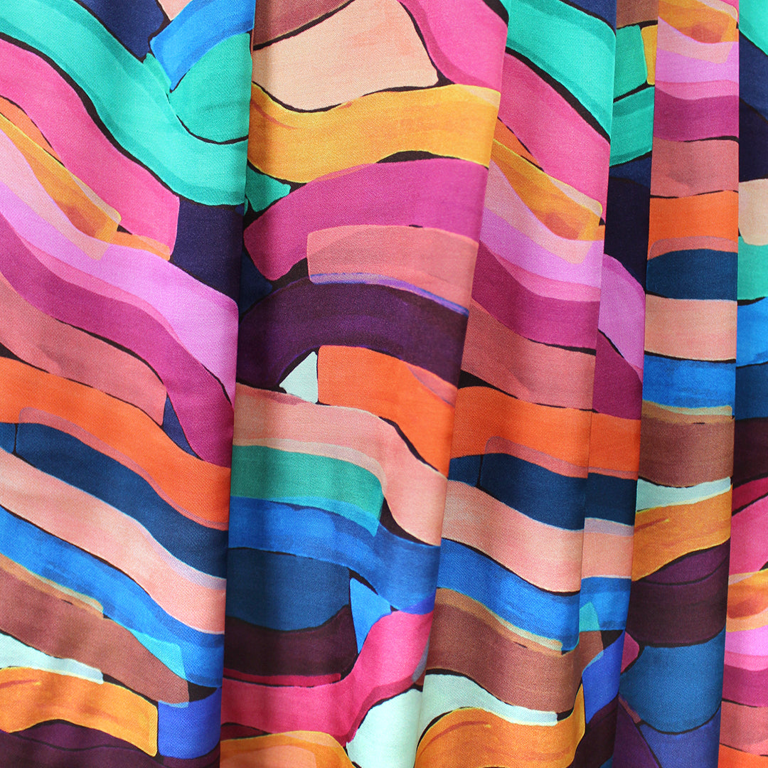 Italian 'bold brushstrokes' viscose satin woven .75 yds