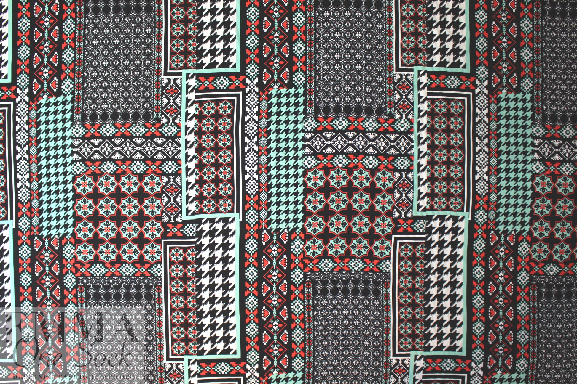 NY designer patchwork patterns drapey viscose woven 1.66 yd