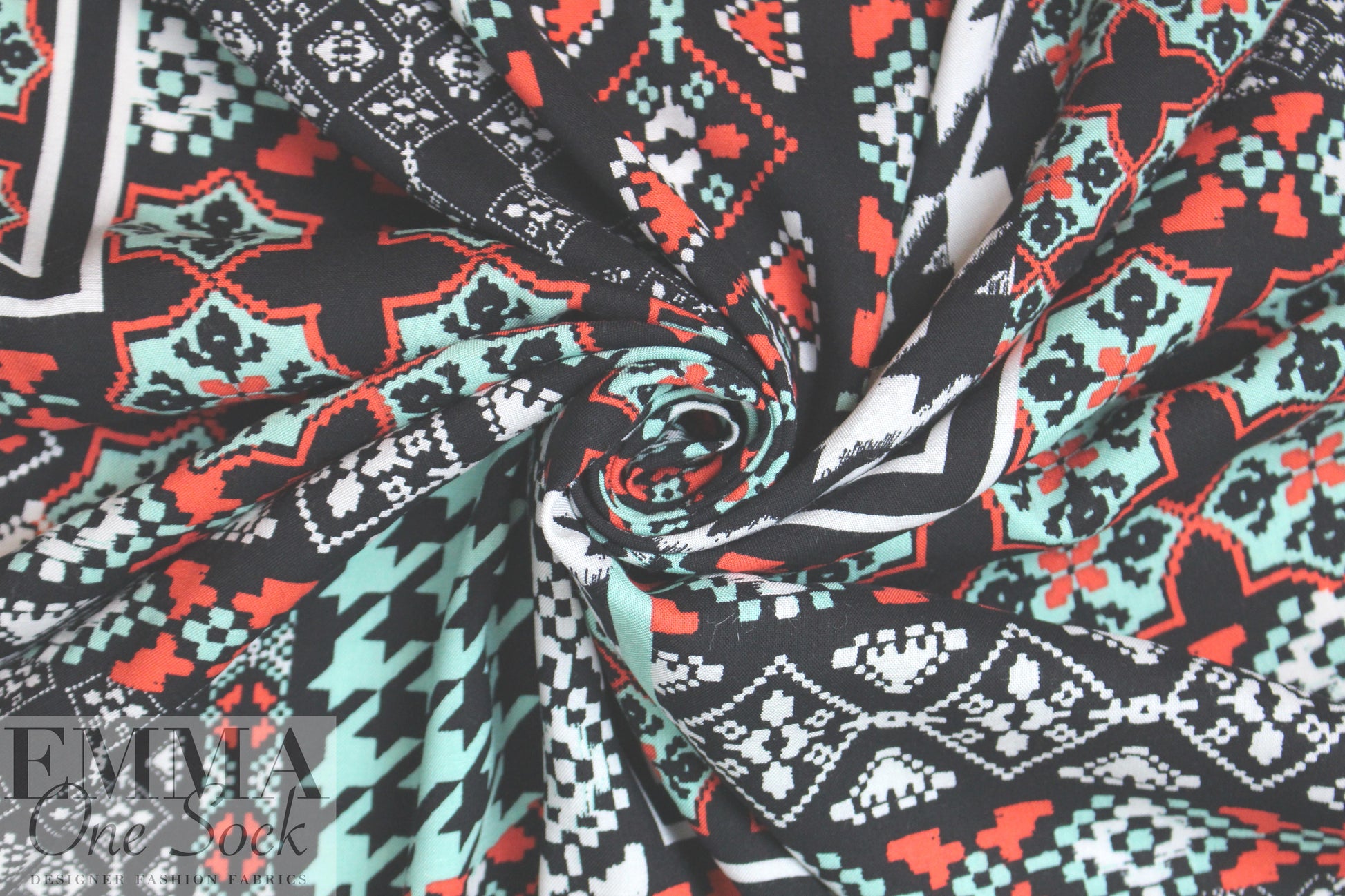 NY designer patchwork patterns drapey viscose woven