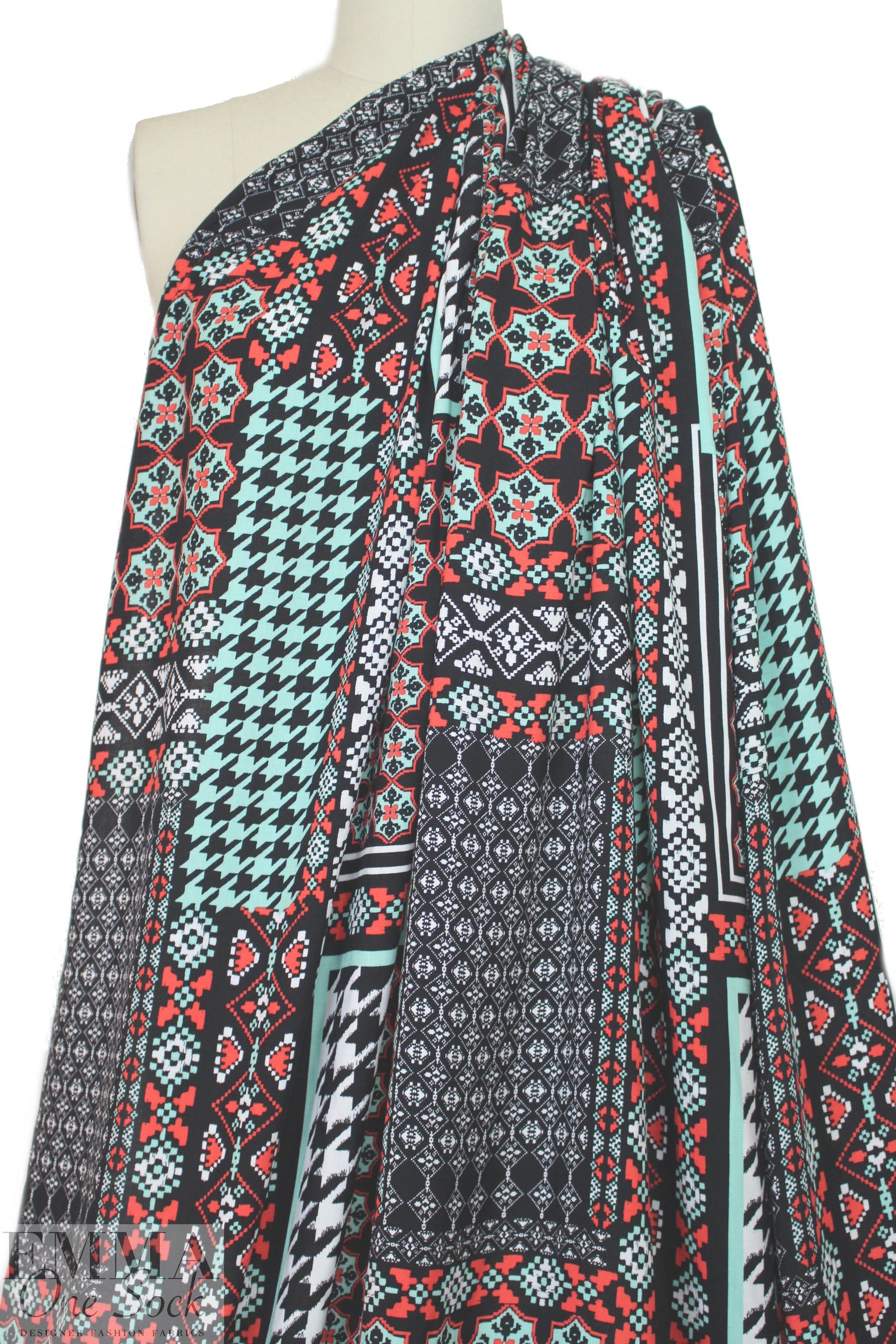 NY designer patchwork patterns drapey viscose woven