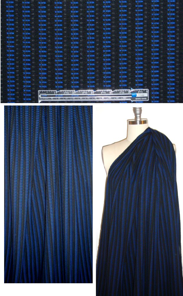 NY designer graphic stripe stretch jacquard - blue/black 2 yds